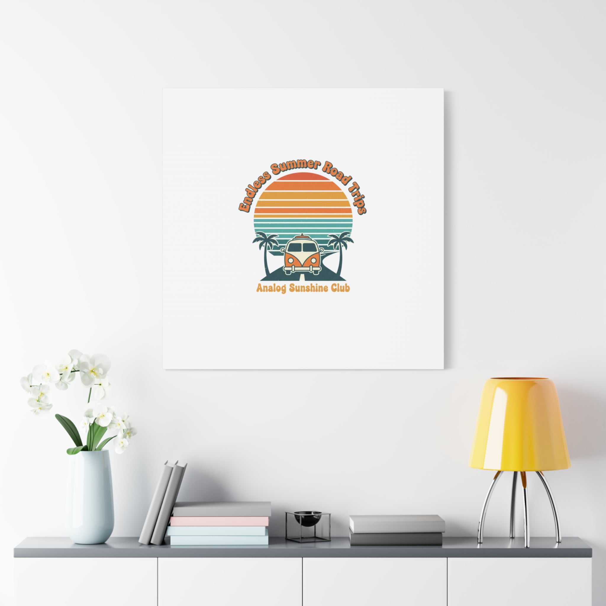 Endless Summer Road Trips Canvas | 1970s Sunset, Retro Surf Palm Art 36" x 36" 1.25"