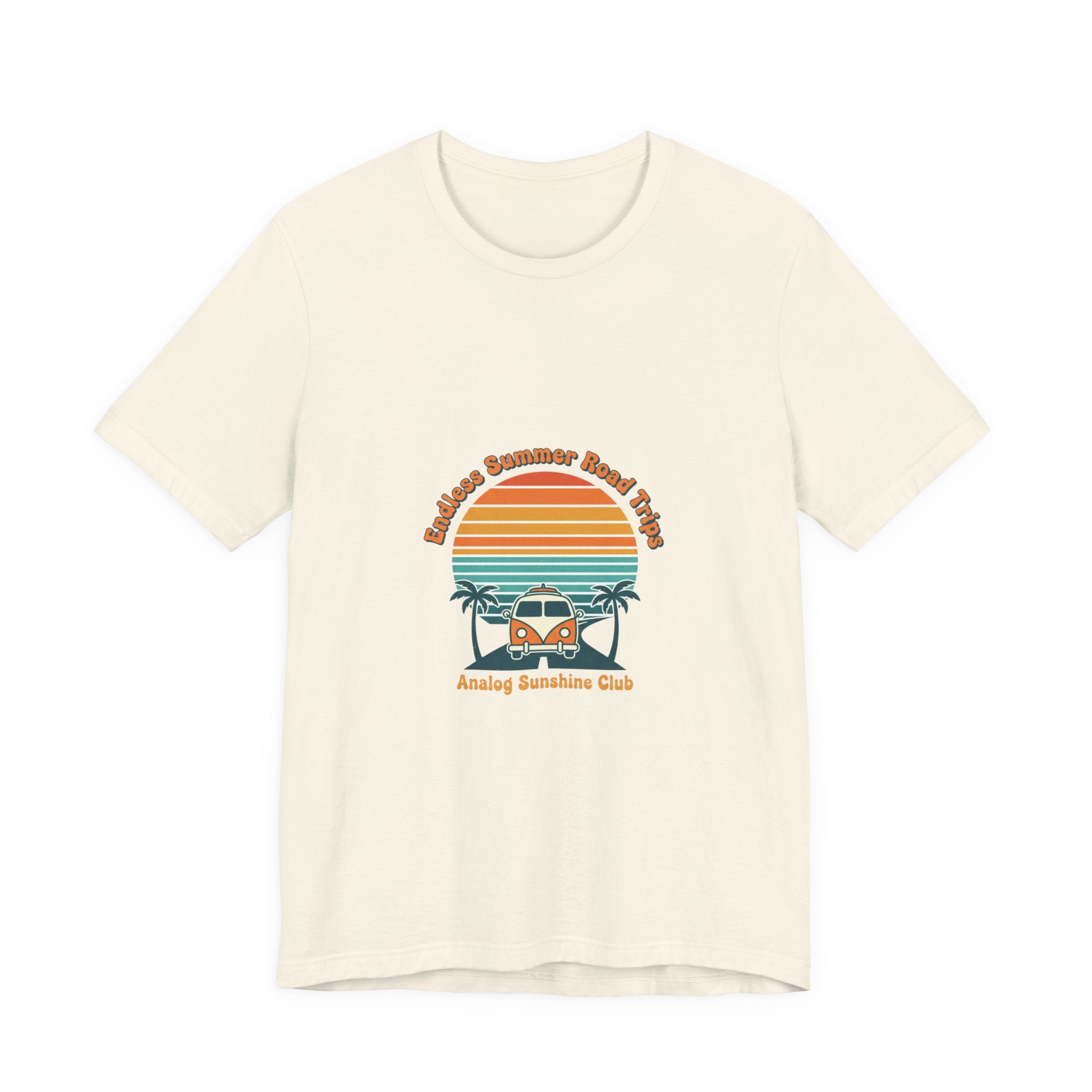 Retro 70s Sunset Surf Graphic Tee | Vintage Palm Golden Hour Postcard Natural