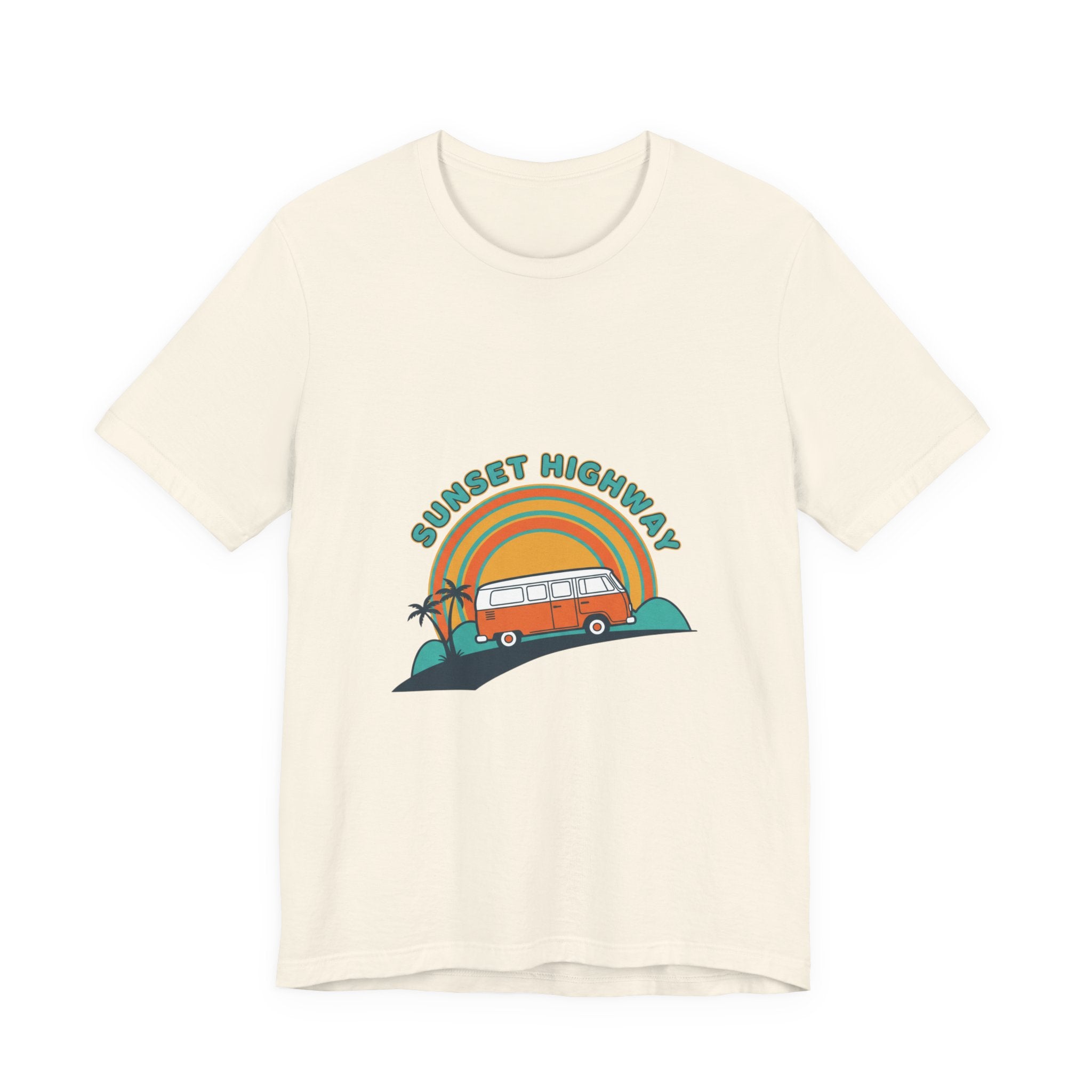 Sunset Highway VW Van Graphic Tee | 70s Sunset Shirt, Retro Surf Vintage Palm Natural