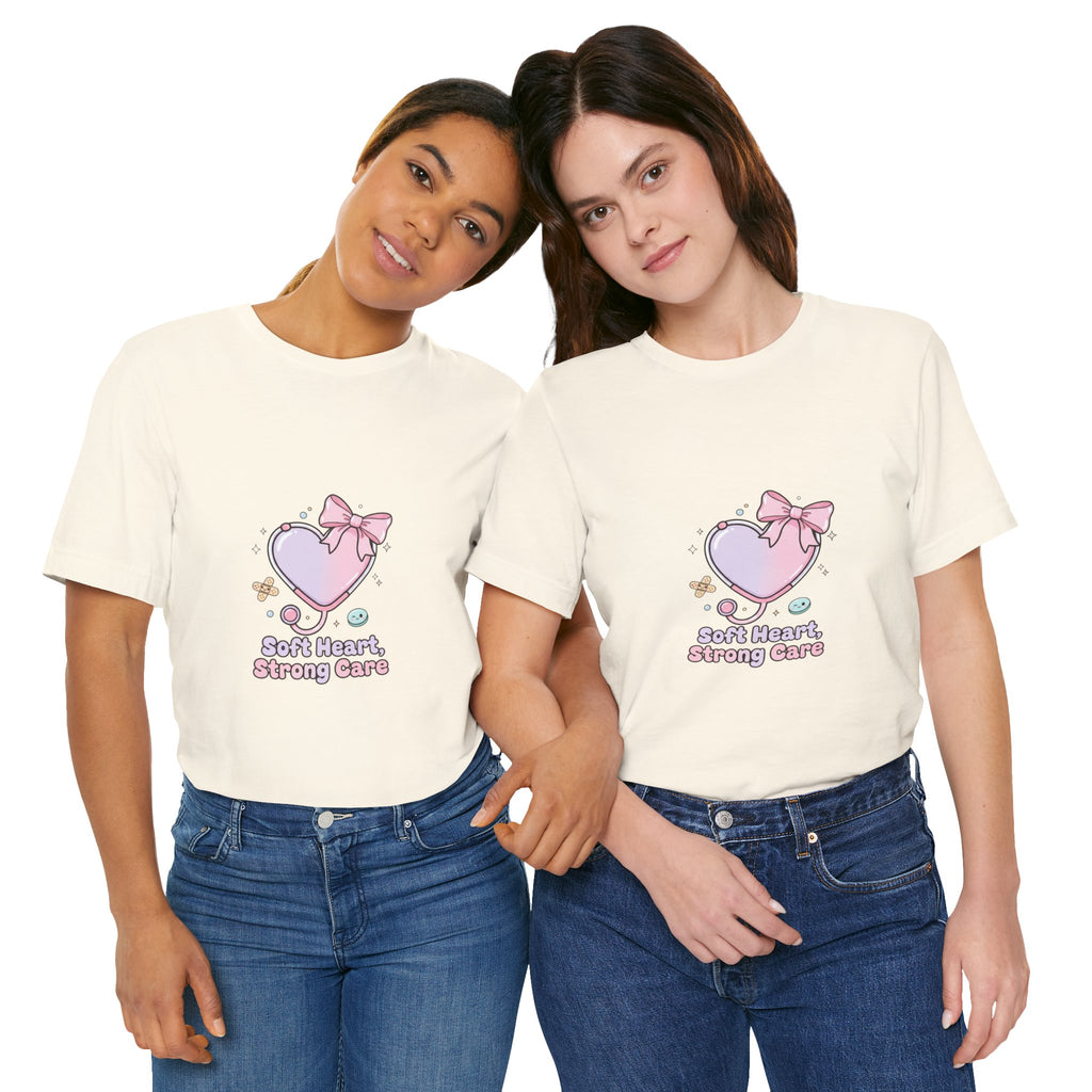 Soft Heart Strong Care T-Shirt | cute nurse graphic, pastel coquette medical shirt Navy