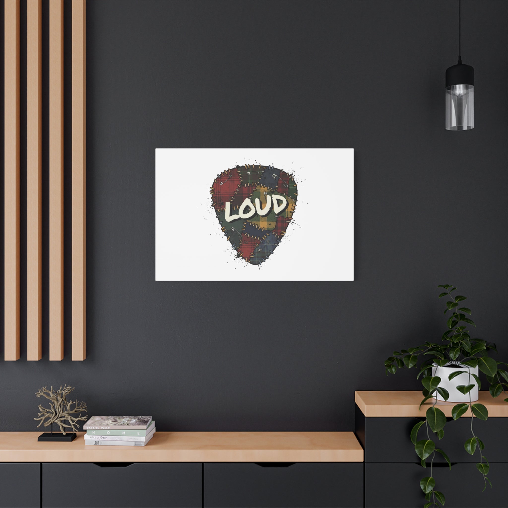 Plaid Patchwork Guitar Pick Canvas, Grunge Revival, 90s Rock Plaid Aesthetic 36" x 36" 1.25"