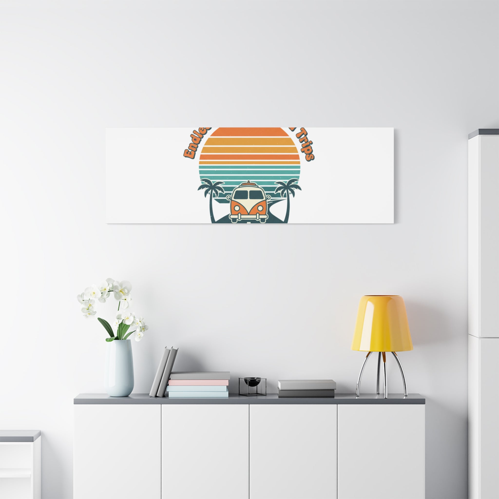 Endless Summer Road Trips Canvas | 1970s Sunset, Retro Surf Palm Art 36" x 36" 1.25"