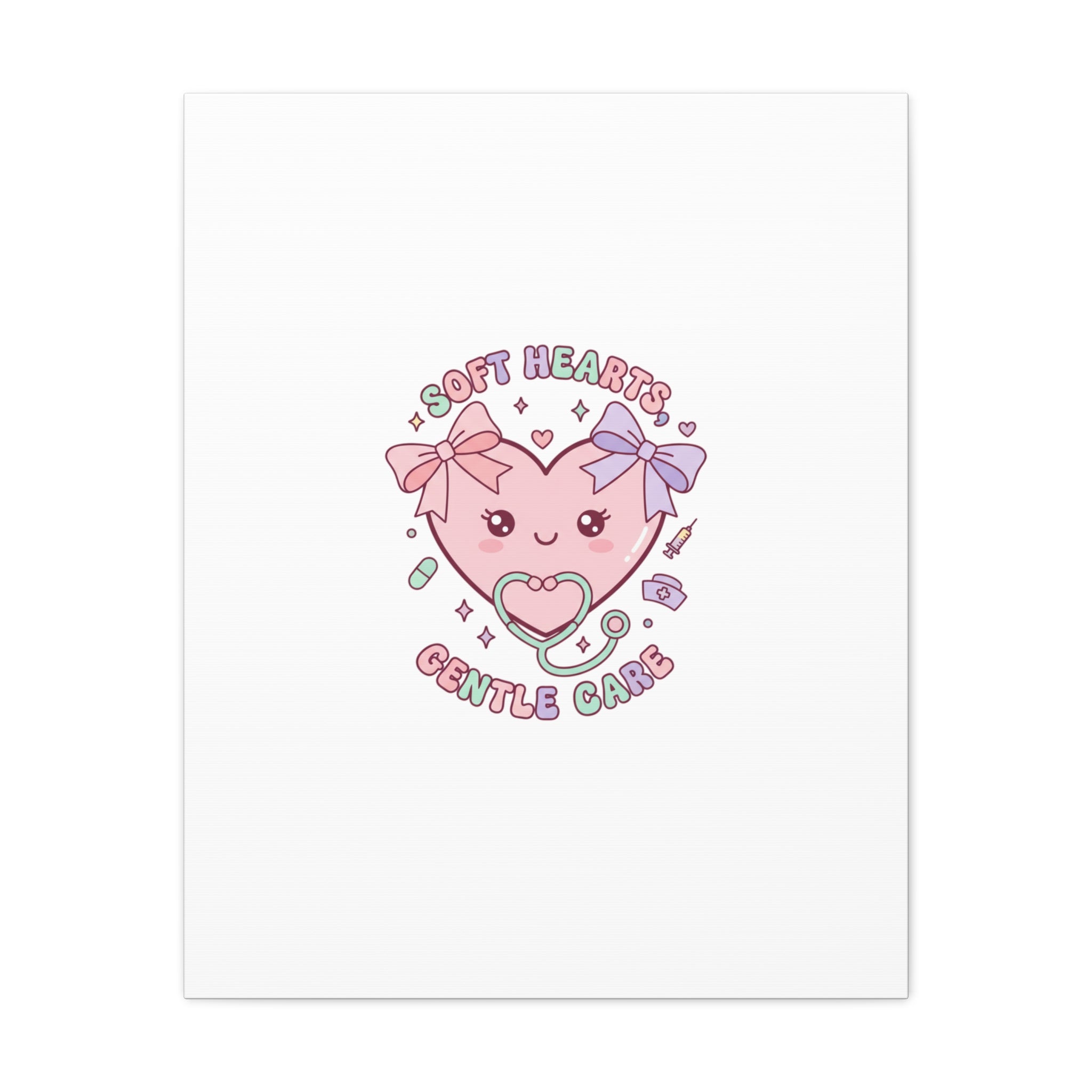 Soft Hearts Gentle Care Canvas, Cute Nurse Graphic | Pastel Coquette Medical Art 24" x 30" (Vertical) 1.25"