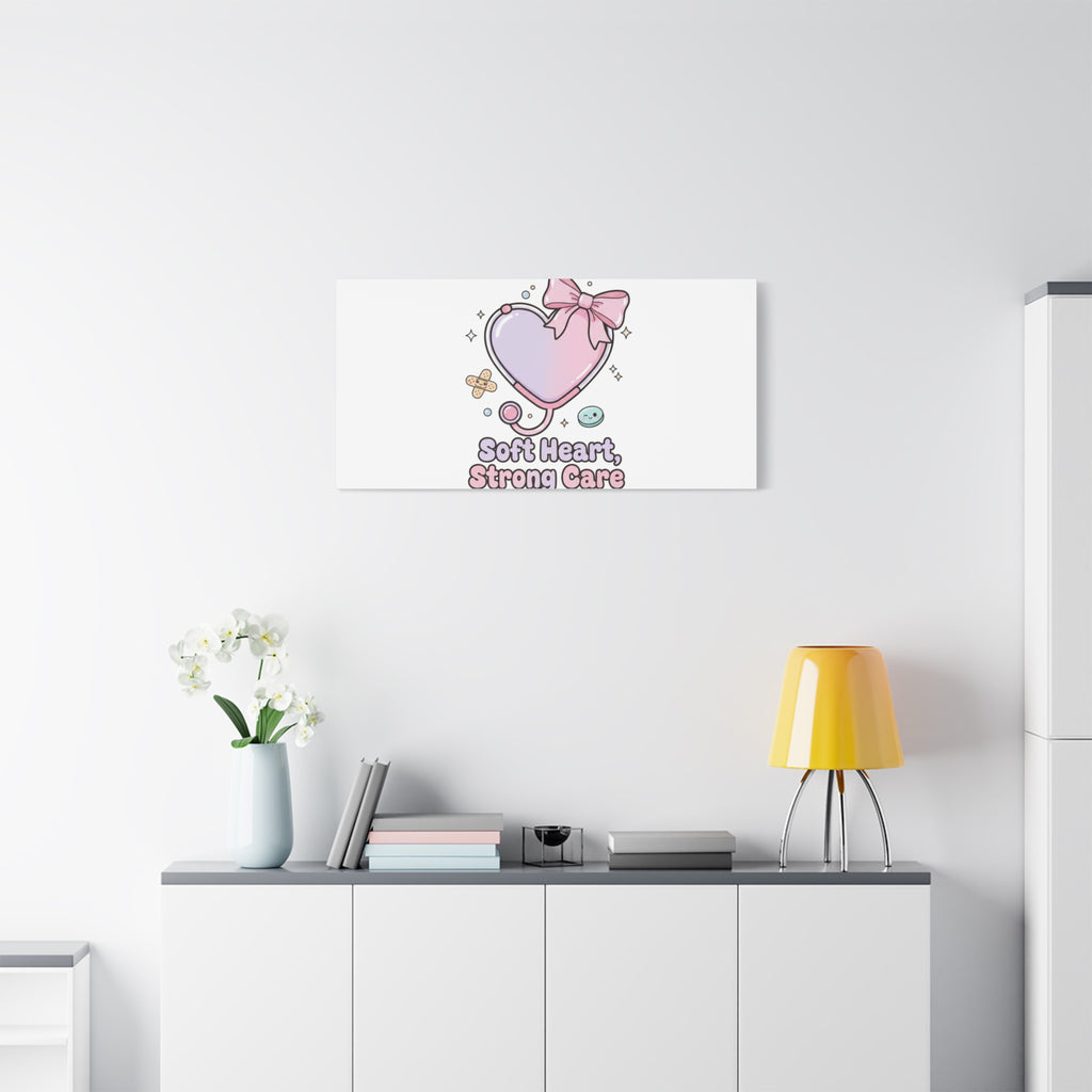 Soft Heart Strong Care Canvas, Pastel Cute Nurse Medical Art | Coquette Healthcare 36" x 36" 1.25"