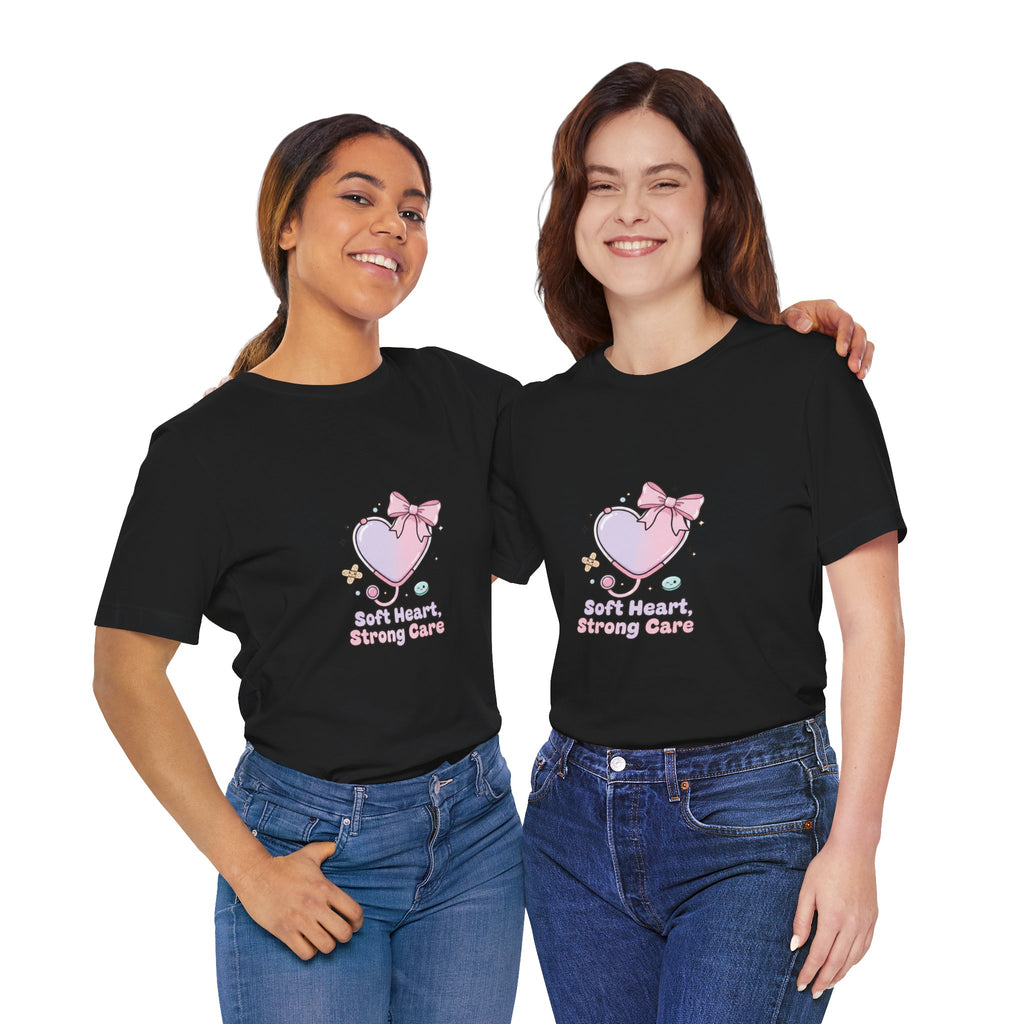 Soft Heart Strong Care T-Shirt | cute nurse graphic, pastel coquette medical shirt Navy