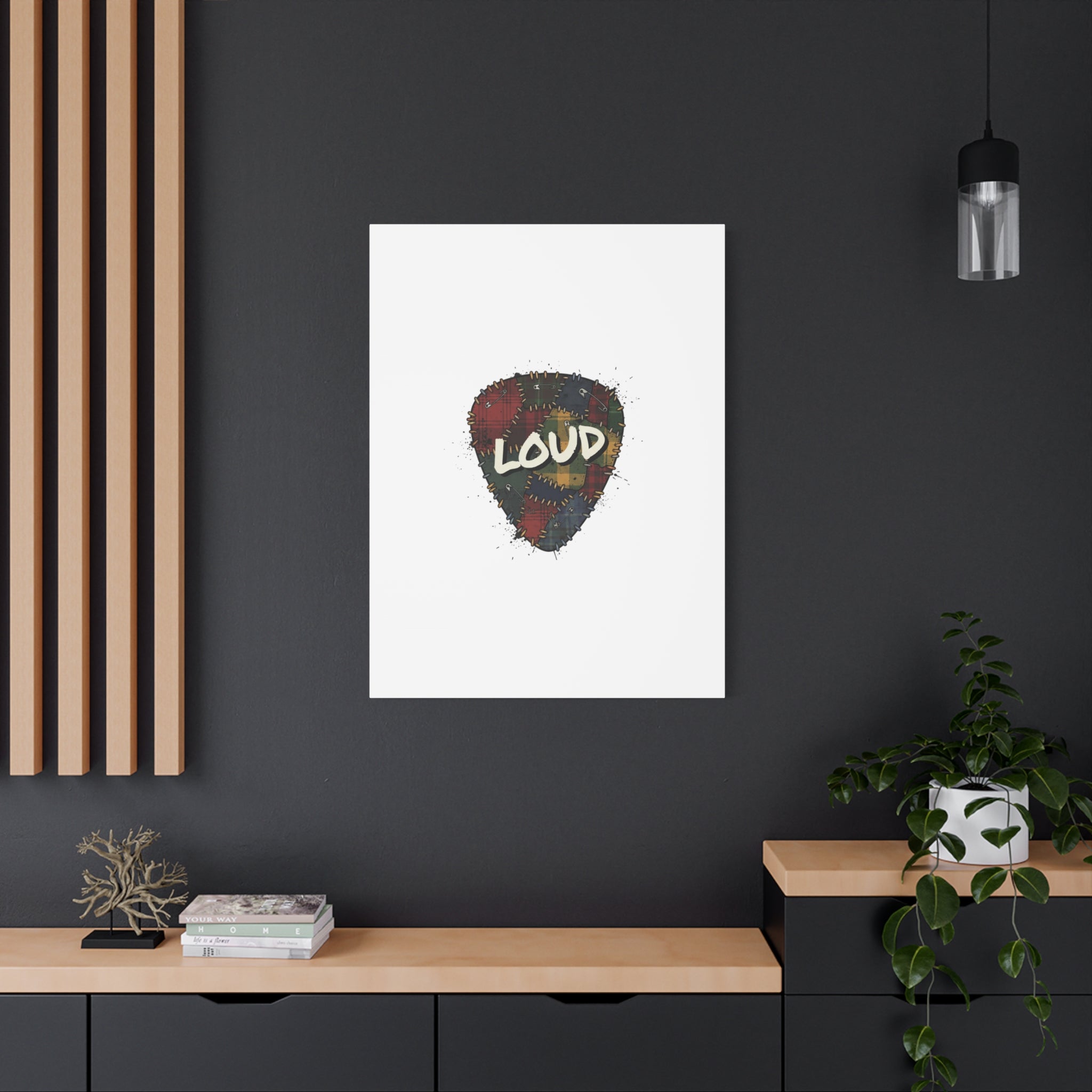 Plaid Patchwork Guitar Pick Canvas, Grunge Revival, 90s Rock Plaid Aesthetic 36" x 36" 1.25"