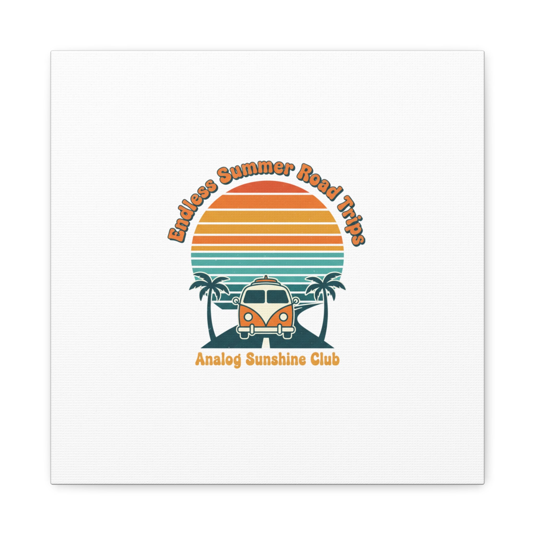 Endless Summer Road Trips Canvas | 1970s Sunset, Retro Surf Palm Art 14" x 14" 1.25"