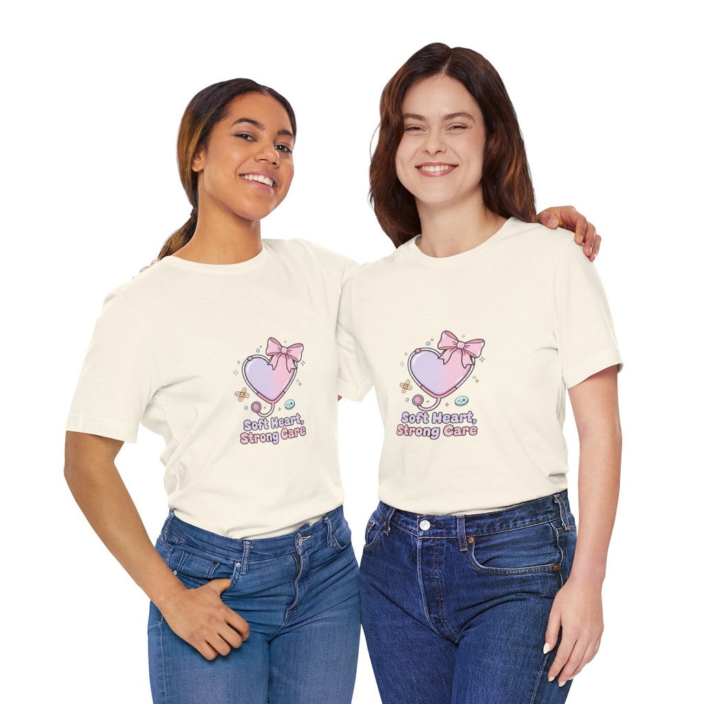 Soft Heart Strong Care T-Shirt | cute nurse graphic, pastel coquette medical shirt Navy