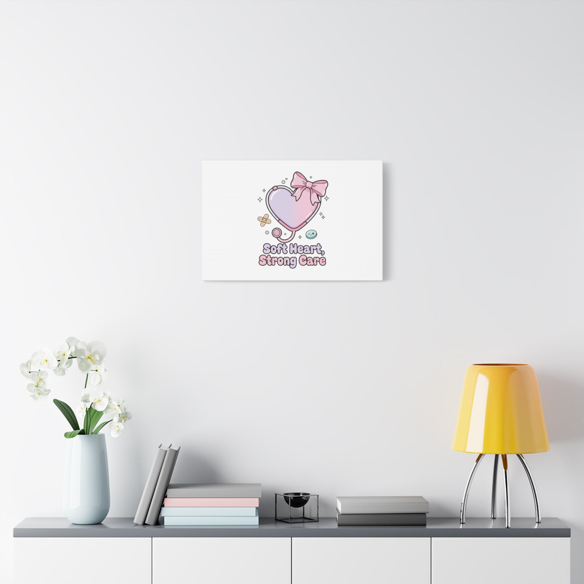 Soft Heart Strong Care Canvas, Pastel Cute Nurse Medical Art | Coquette Healthcare 36" x 36" 1.25"