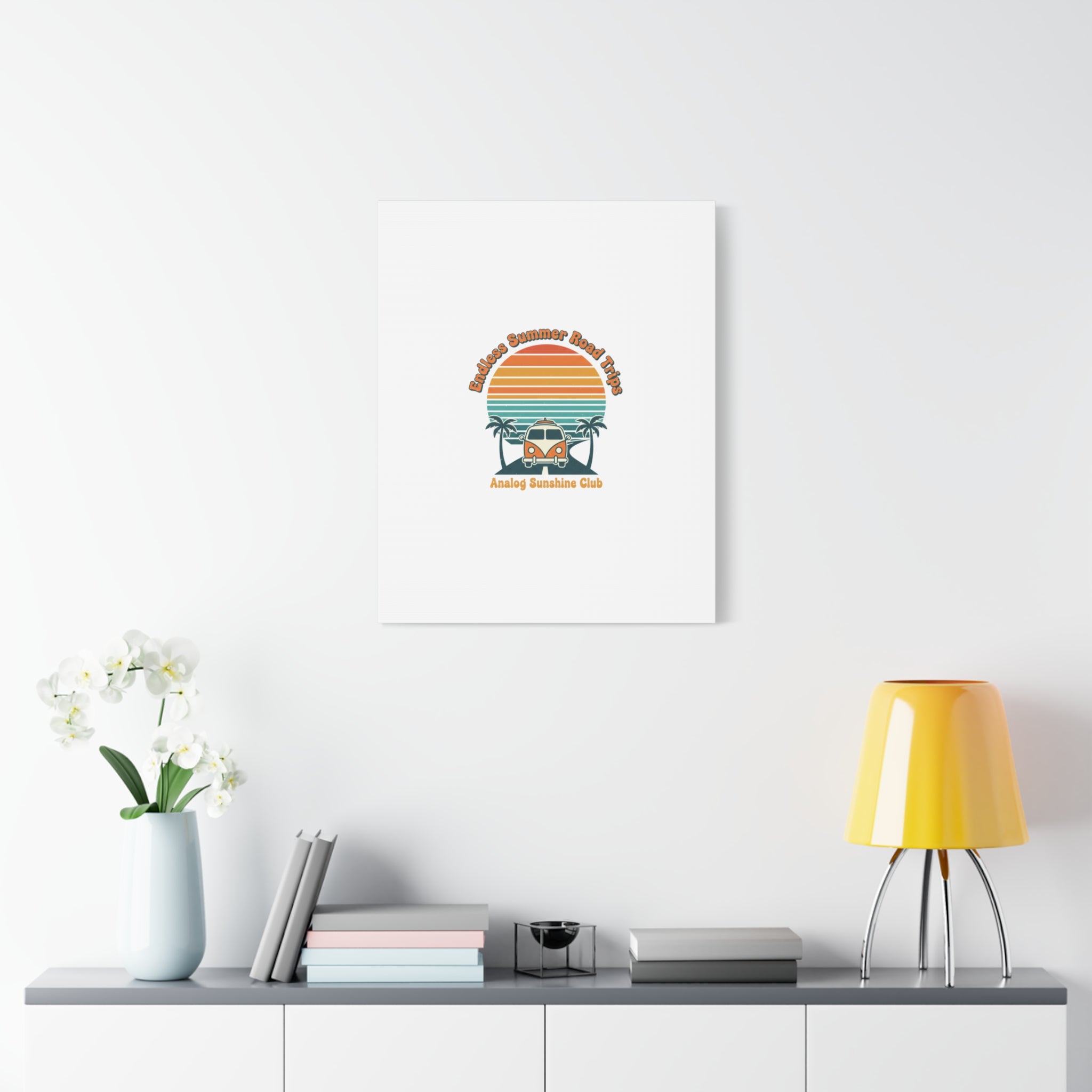 Endless Summer Road Trips Canvas | 1970s Sunset, Retro Surf Palm Art 36" x 36" 1.25"
