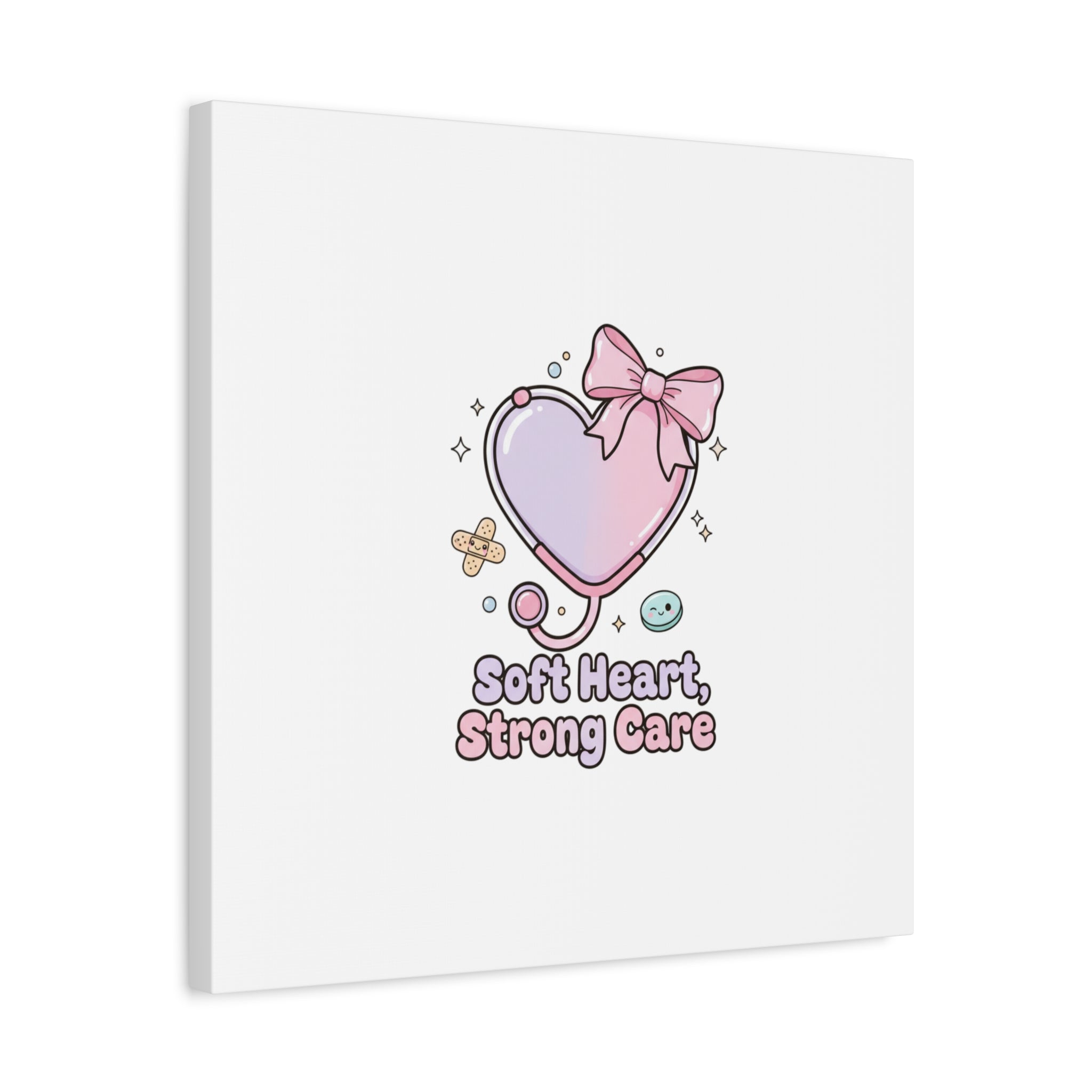 Soft Heart Strong Care Canvas, Pastel Cute Nurse Medical Art | Coquette Healthcare 36" x 36" 1.25"