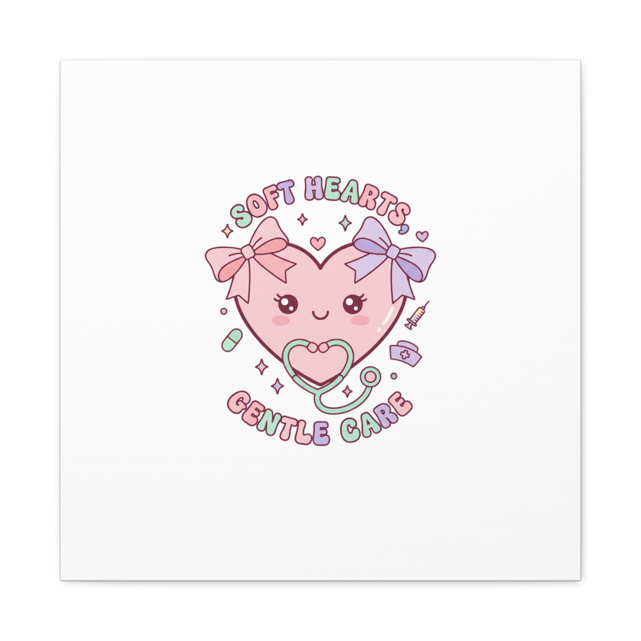 Soft Hearts Gentle Care Canvas, Cute Nurse Graphic | Pastel Coquette Medical Art 20″ x 20″ 1.25"