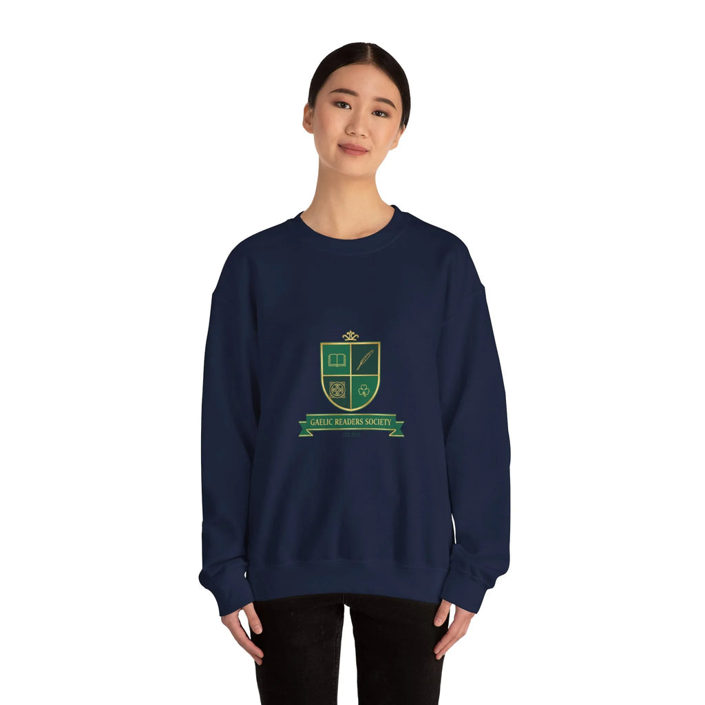 Celtic Crest Gaelic Library Sweatshirt | Irish Heritage Logo, Celtic Knot Navy