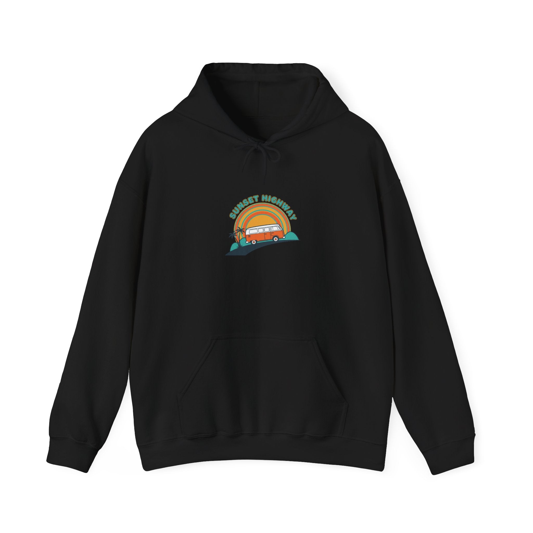 Retro 70s Sunset Surf Graphic Hoodie | Analog Sunshine, Vintage Palm Postcard