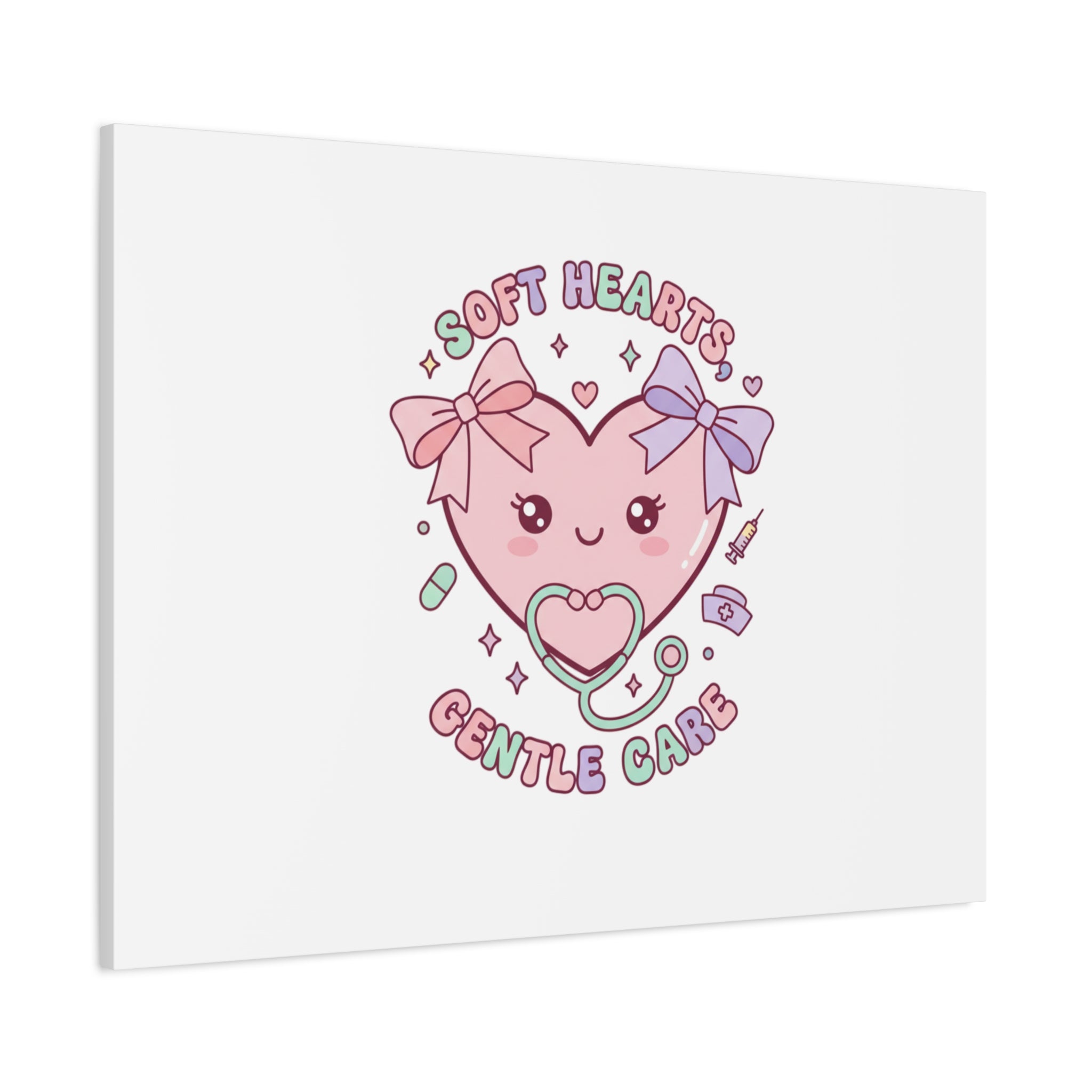 Soft Hearts Gentle Care Canvas, Cute Nurse Graphic | Pastel Coquette Medical Art 36" x 36" 1.25"