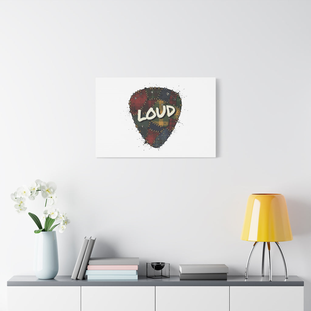 Plaid Patchwork Guitar Pick Canvas, Grunge Revival, 90s Rock Plaid Aesthetic 36" x 36" 1.25"