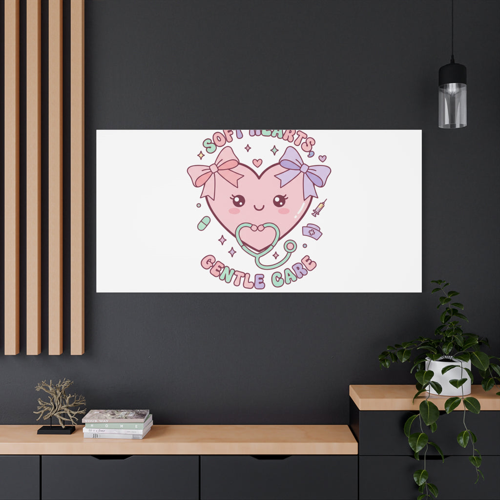 Soft Hearts Gentle Care Canvas, Cute Nurse Graphic | Pastel Coquette Medical Art 36" x 36" 1.25"