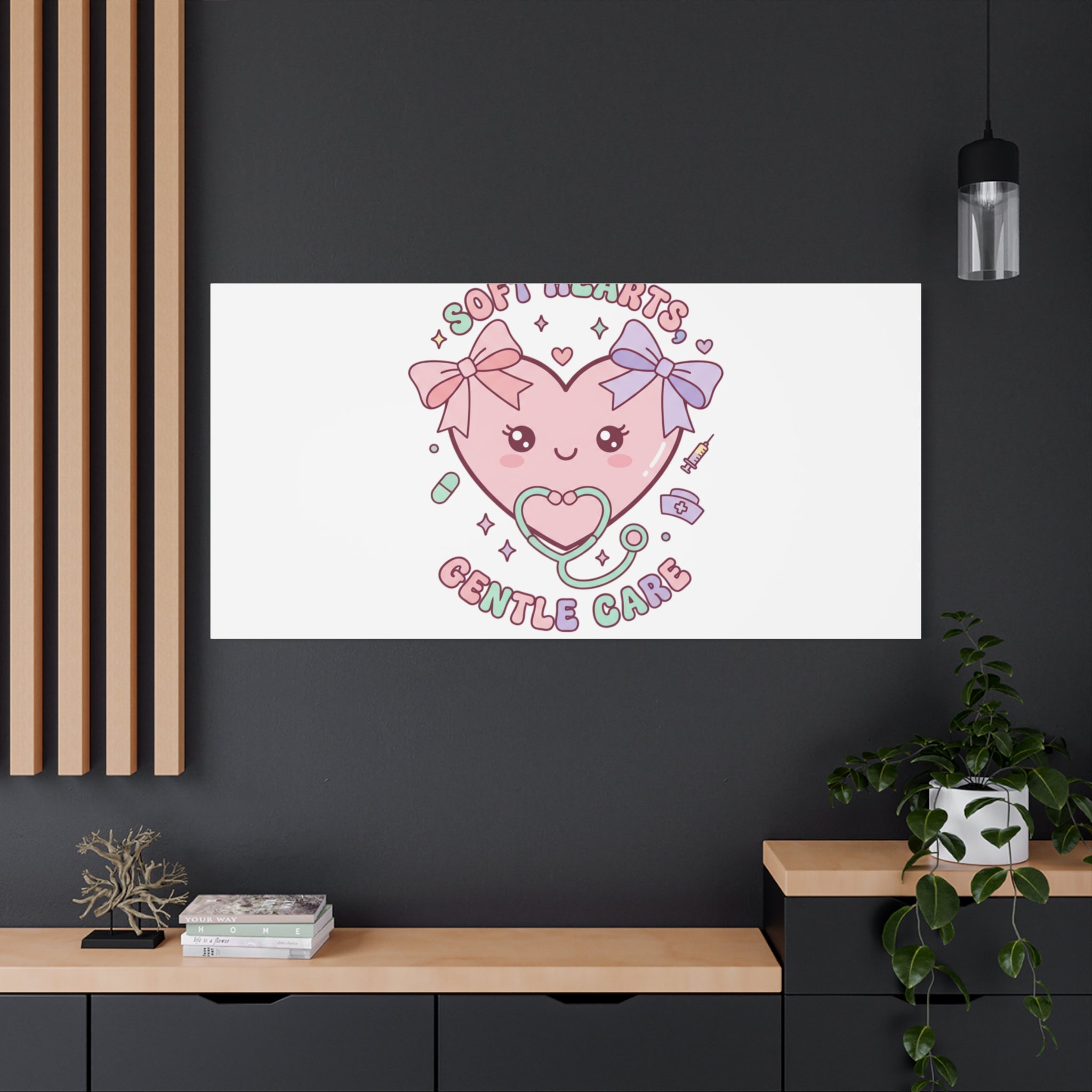 Soft Hearts Gentle Care Canvas, Cute Nurse Graphic | Pastel Coquette Medical Art 36" x 36" 1.25"