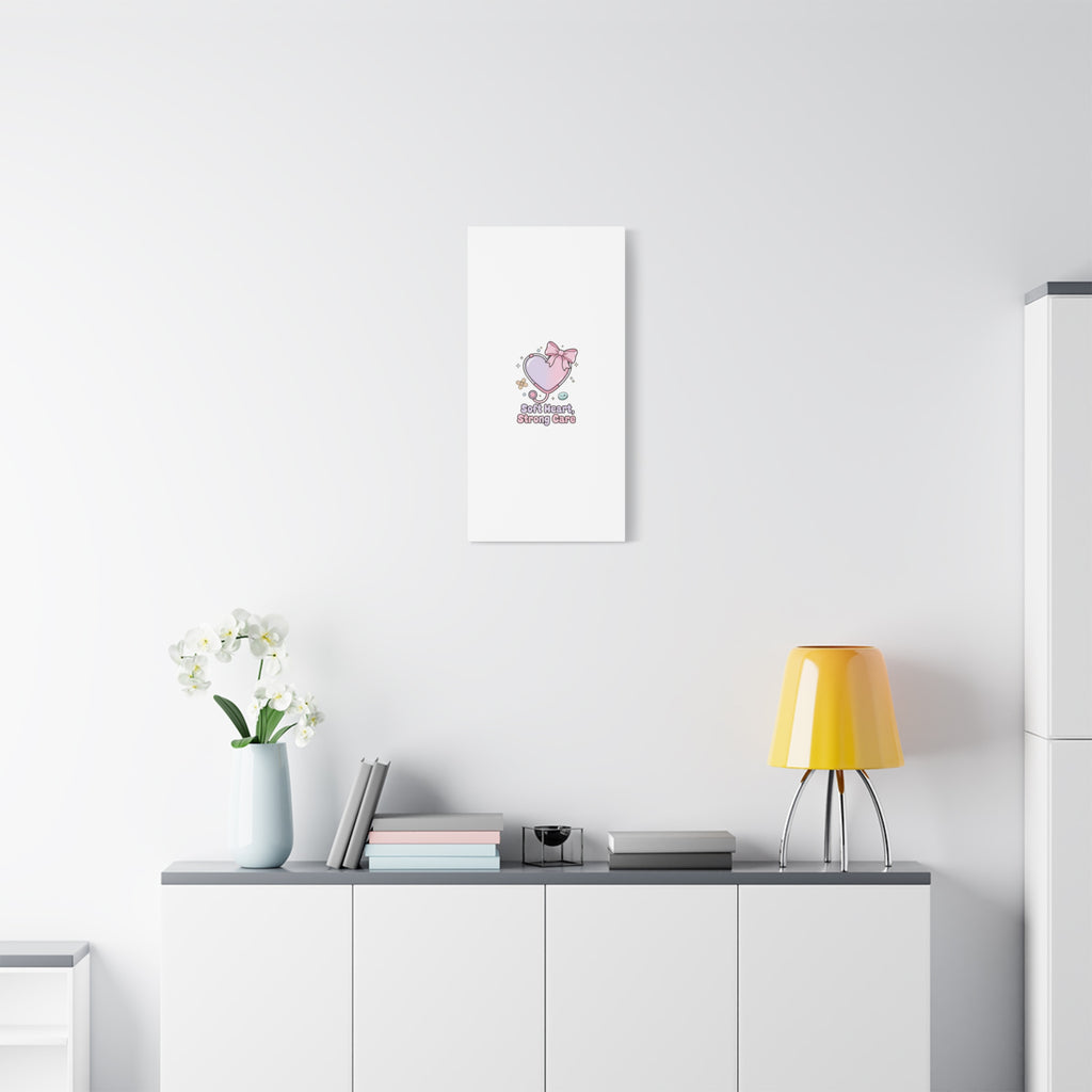 Soft Heart Strong Care Canvas, Pastel Cute Nurse Medical Art | Coquette Healthcare 36" x 36" 1.25"