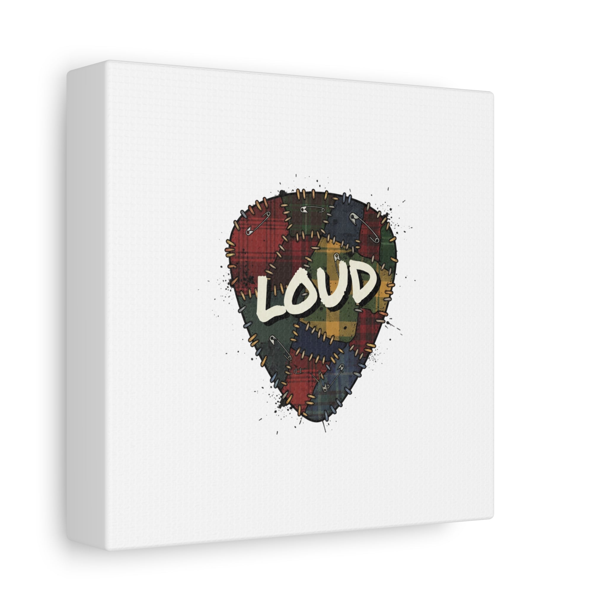 Plaid Patchwork Guitar Pick Canvas, Grunge Revival, 90s Rock Plaid Aesthetic 36" x 36" 1.25"