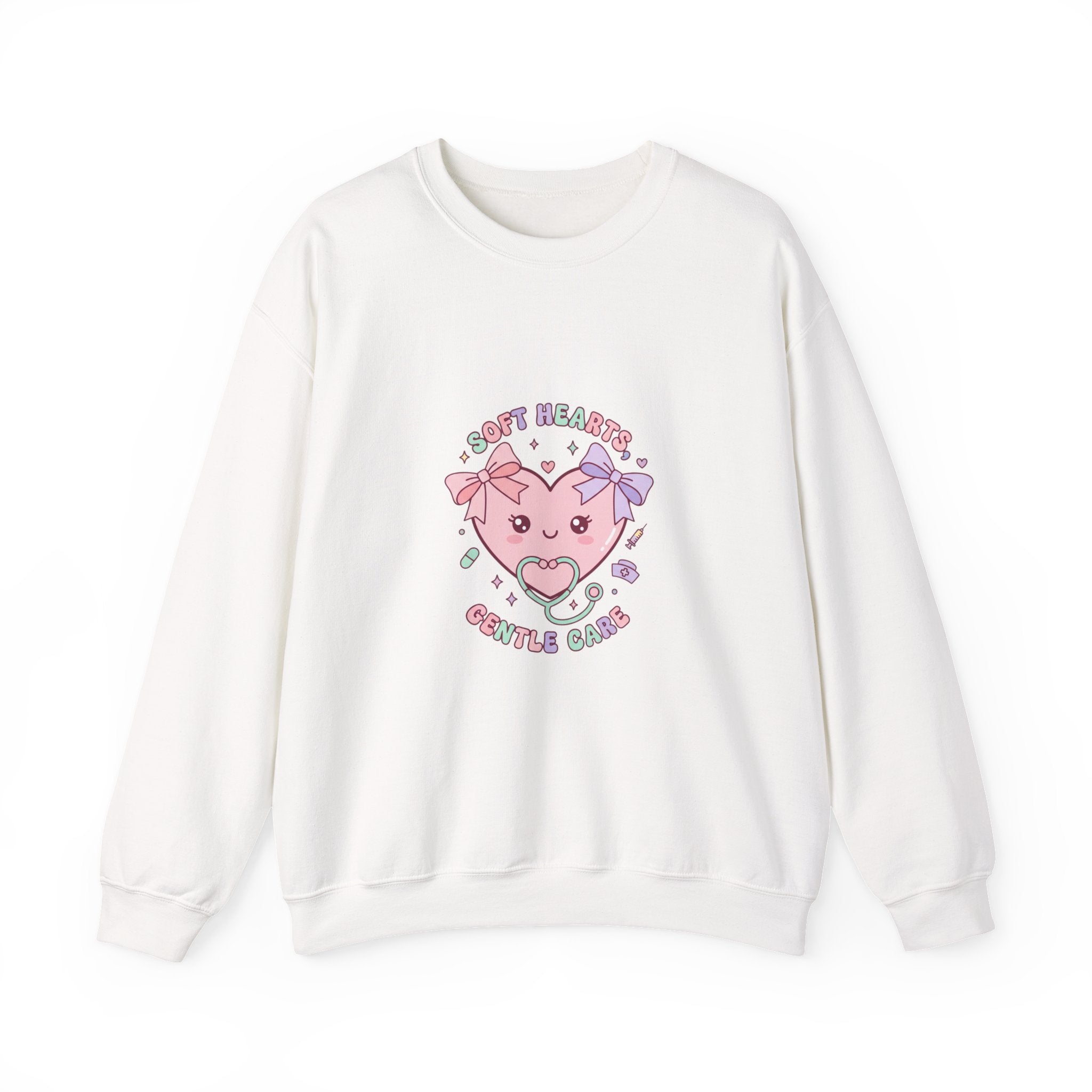 Cute Nurse Heart Crewneck Sweatshirt | pastel coquette medical, kawaii nurse graphic White