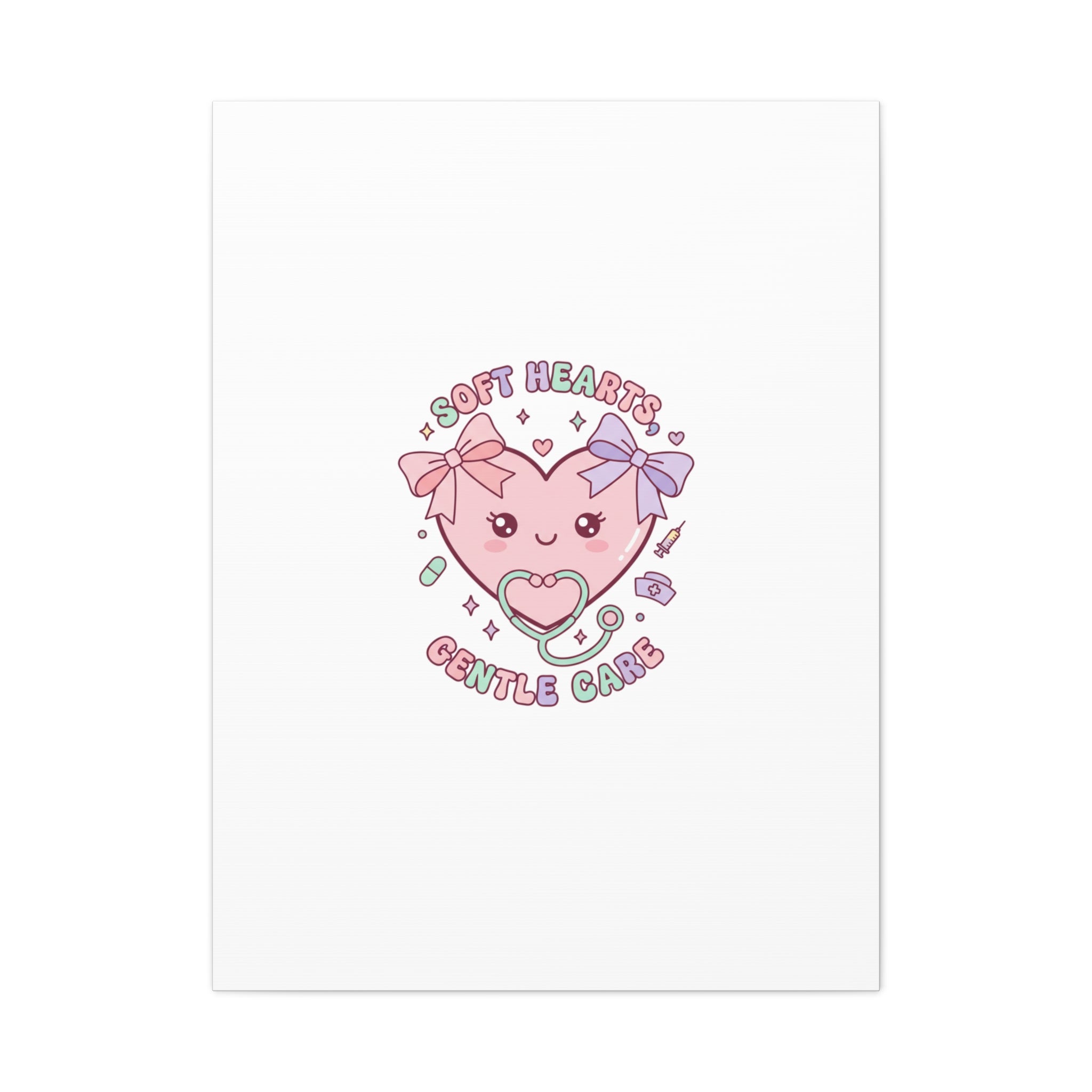 Soft Hearts Gentle Care Canvas, Cute Nurse Graphic | Pastel Coquette Medical Art 30" x 40" (Vertical) 1.25"