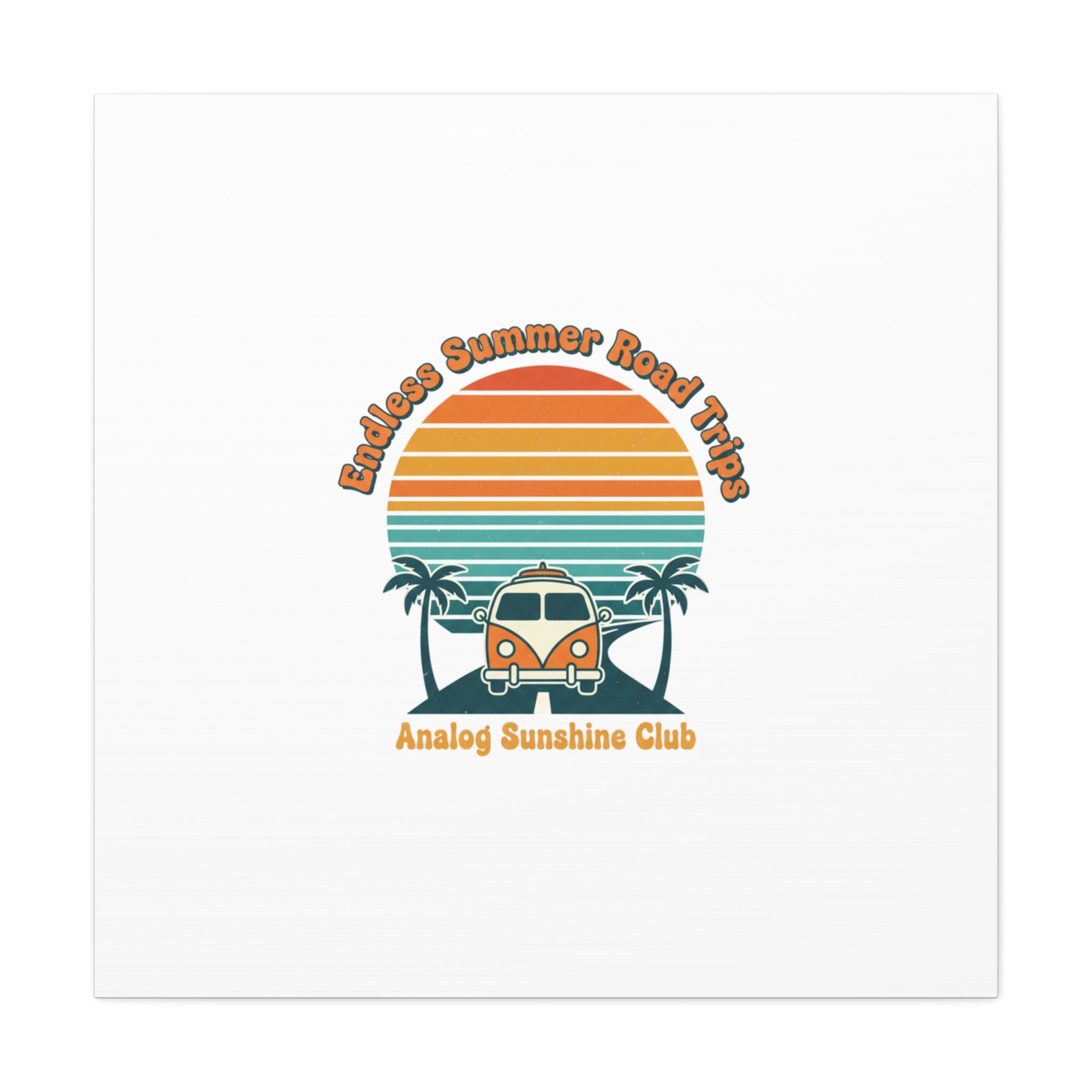 Endless Summer Road Trips Canvas | 1970s Sunset, Retro Surf Palm Art 36" x 36" 1.25"