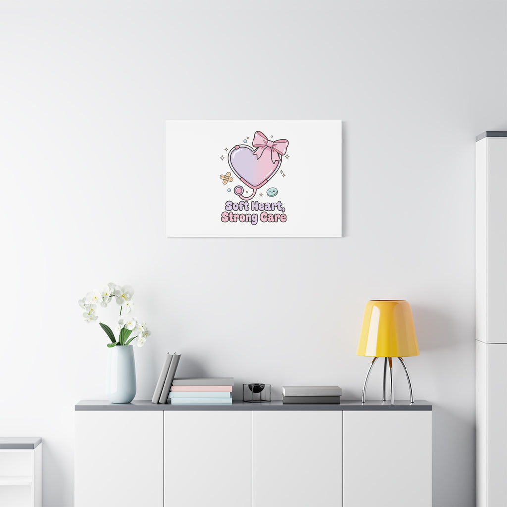 Soft Heart Strong Care Canvas, Pastel Cute Nurse Medical Art | Coquette Healthcare 36" x 36" 1.25"