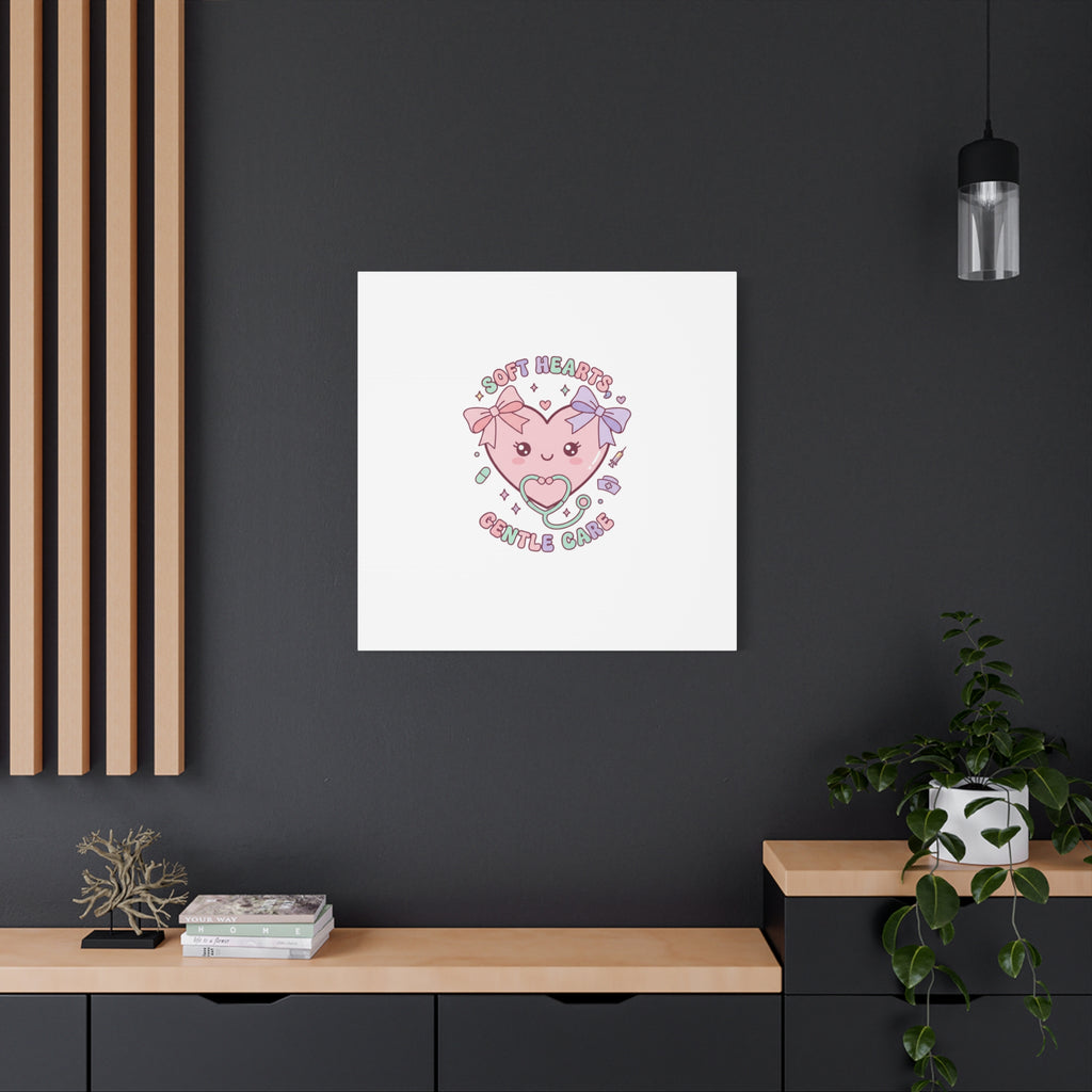 Soft Hearts Gentle Care Canvas, Cute Nurse Graphic | Pastel Coquette Medical Art 36" x 36" 1.25"