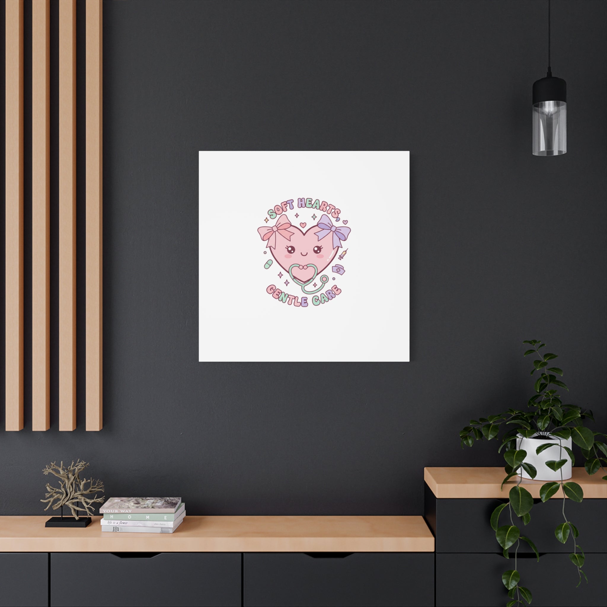 Soft Hearts Gentle Care Canvas, Cute Nurse Graphic | Pastel Coquette Medical Art 36" x 36" 1.25"