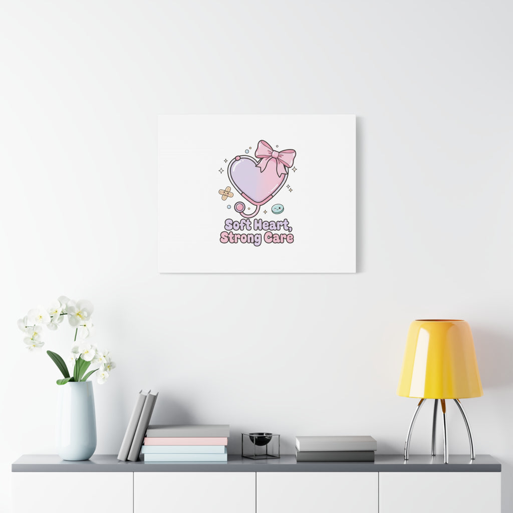 Soft Heart Strong Care Canvas, Pastel Cute Nurse Medical Art | Coquette Healthcare 36" x 36" 1.25"