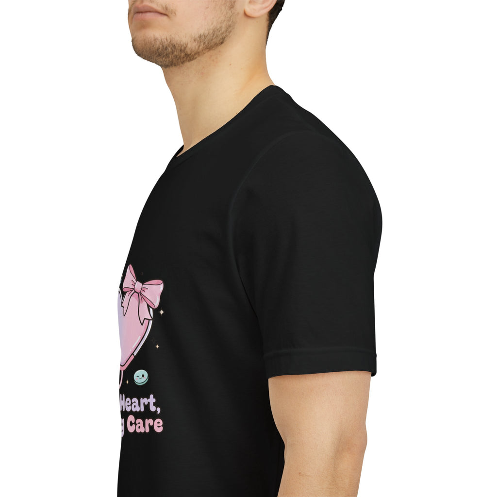 Soft Heart Strong Care T-Shirt | cute nurse graphic, pastel coquette medical shirt Navy