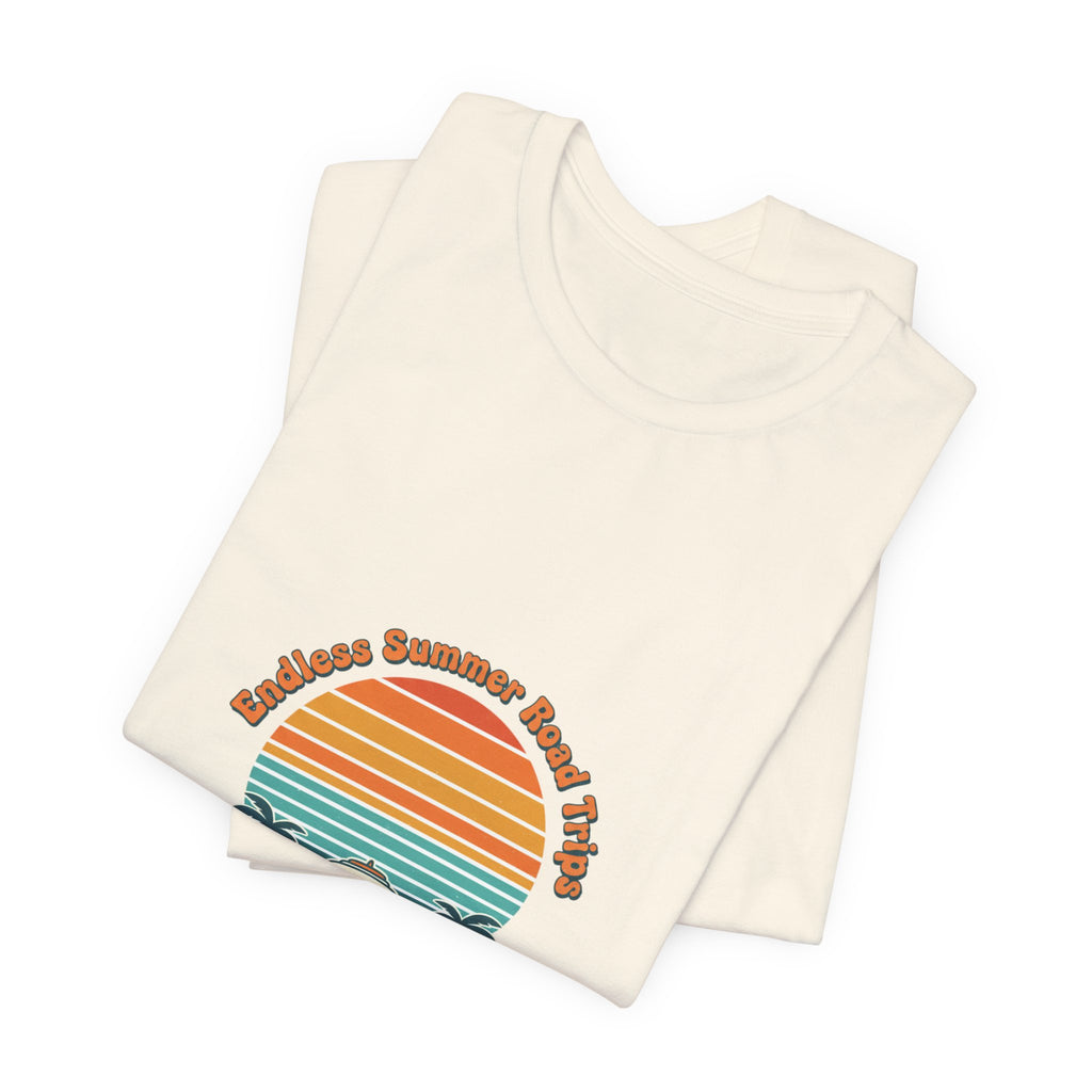 Retro 70s Sunset Surf Graphic Tee | Vintage Palm Golden Hour Postcard Navy