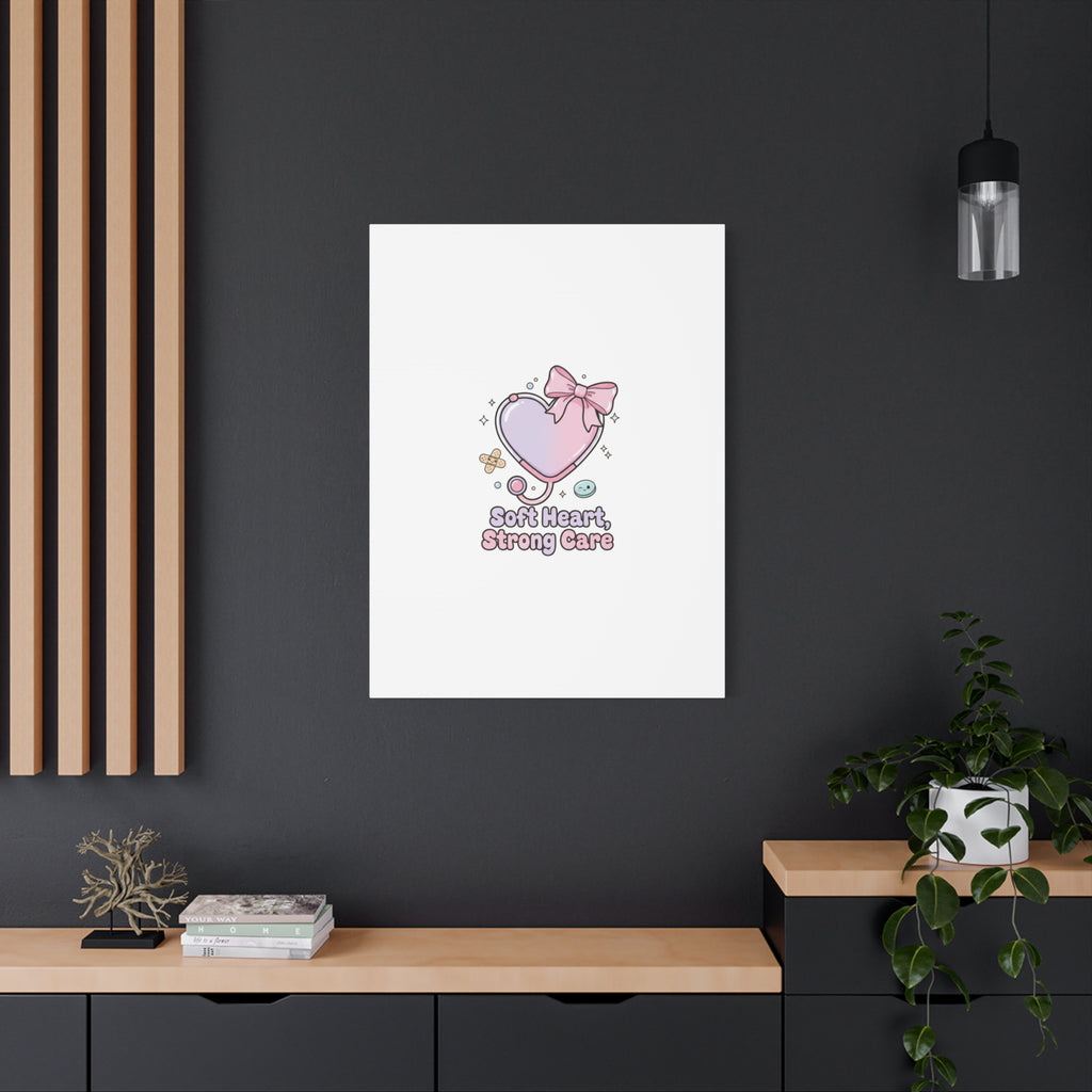 Soft Heart Strong Care Canvas, Pastel Cute Nurse Medical Art | Coquette Healthcare 36" x 36" 1.25"