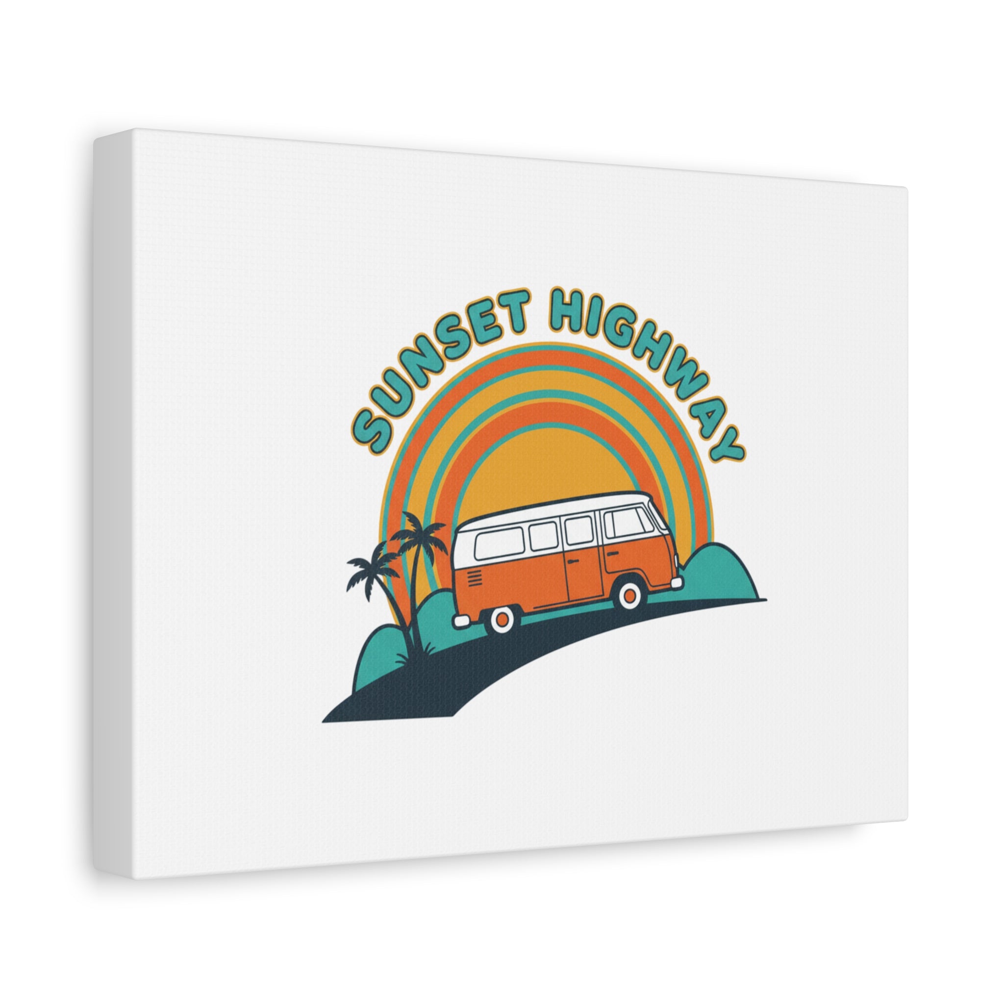 Sunset Highway Van Canvas | 1970s Retro Surf, Vintage Palm Poster 36" x 36" 1.25"