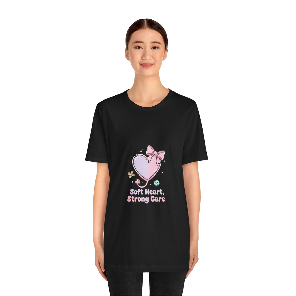 Soft Heart Strong Care T-Shirt | cute nurse graphic, pastel coquette medical shirt Navy