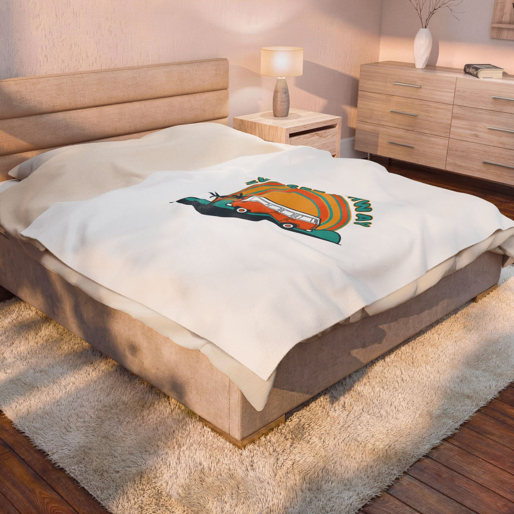 Sunset Highway van graphic Velveteen Blanket | 70s sunset, retro surf postcard