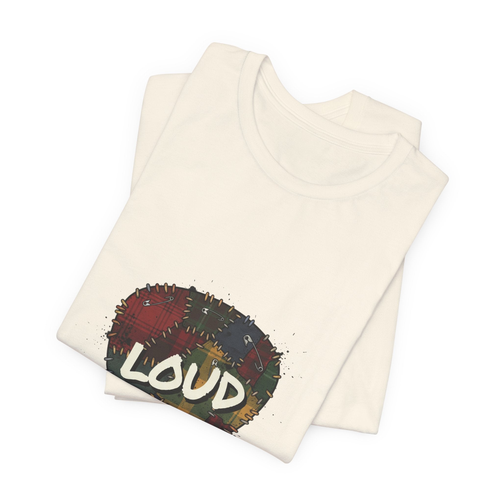 Loud Plaid Patchwork Guitar Pick Tee | Grunge Shirt, 90s Rock Revival Navy