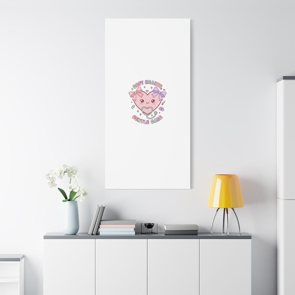 Soft Hearts Gentle Care Canvas, Cute Nurse Graphic | Pastel Coquette Medical Art 36" x 36" 1.25"