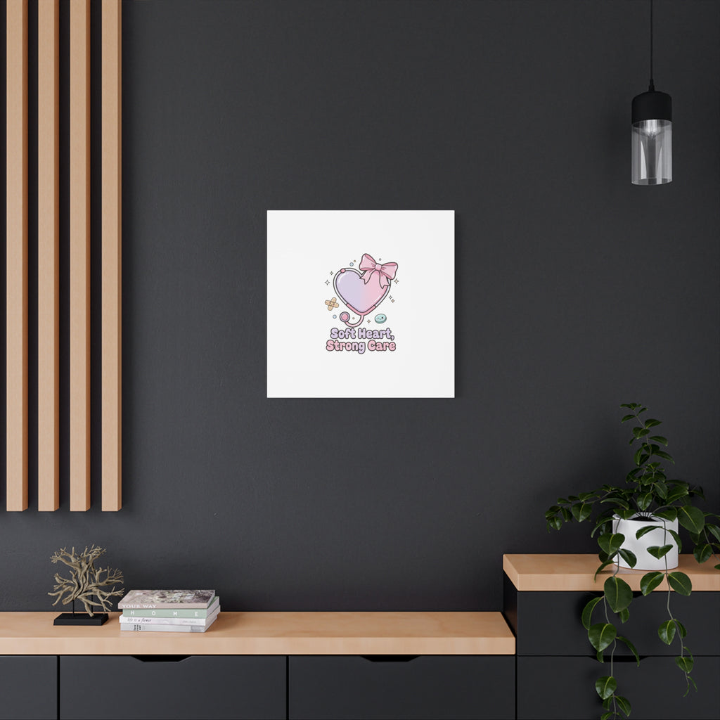 Soft Heart Strong Care Canvas, Pastel Cute Nurse Medical Art | Coquette Healthcare 36" x 36" 1.25"