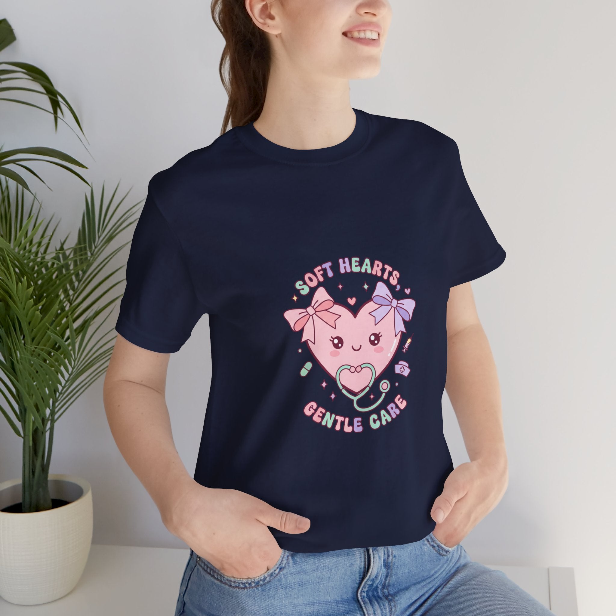 Kawaii Nurse Heart Tee | pastel healthcare design, coquette medical shirt Navy
