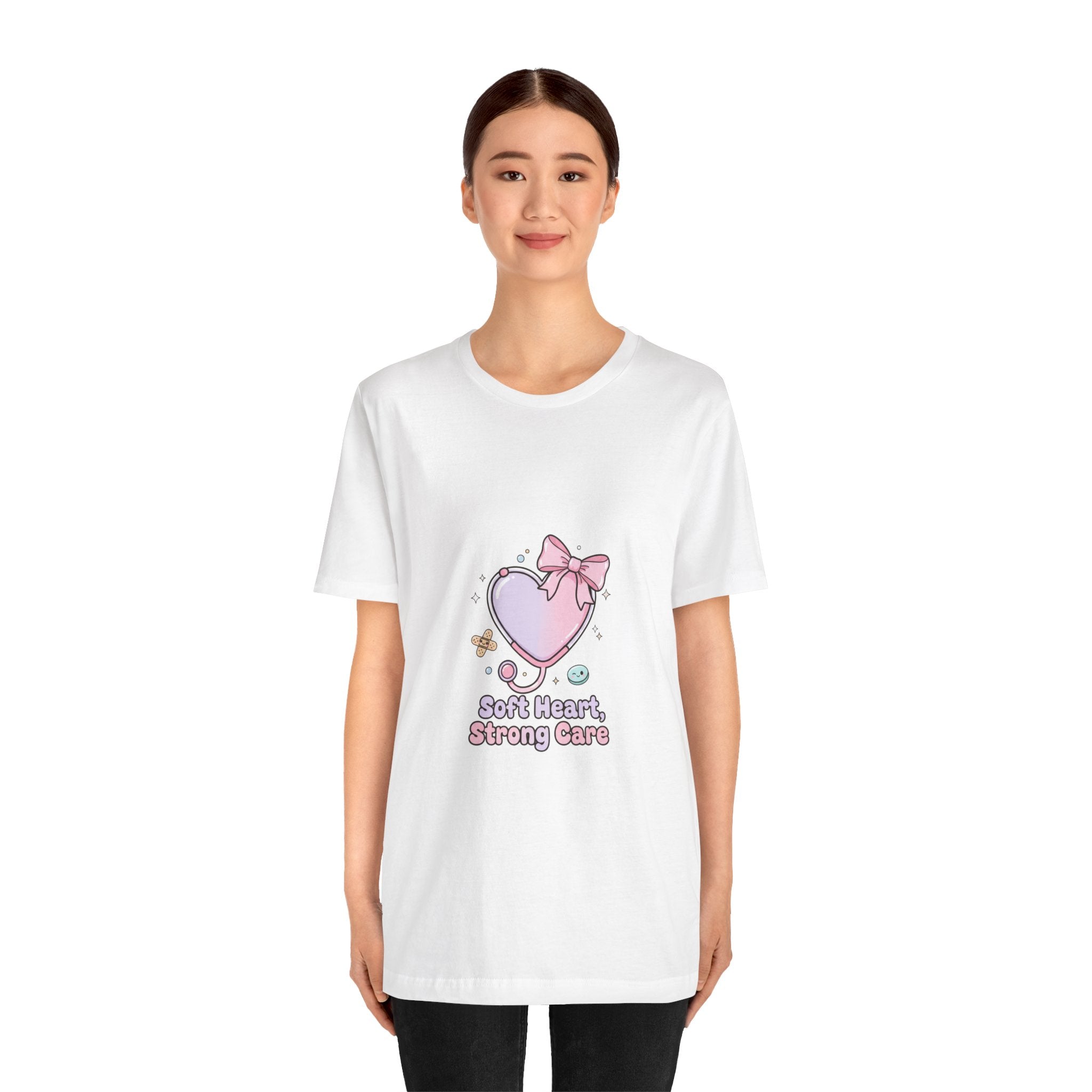 Soft Heart Strong Care T-Shirt | cute nurse graphic, pastel coquette medical shirt Navy