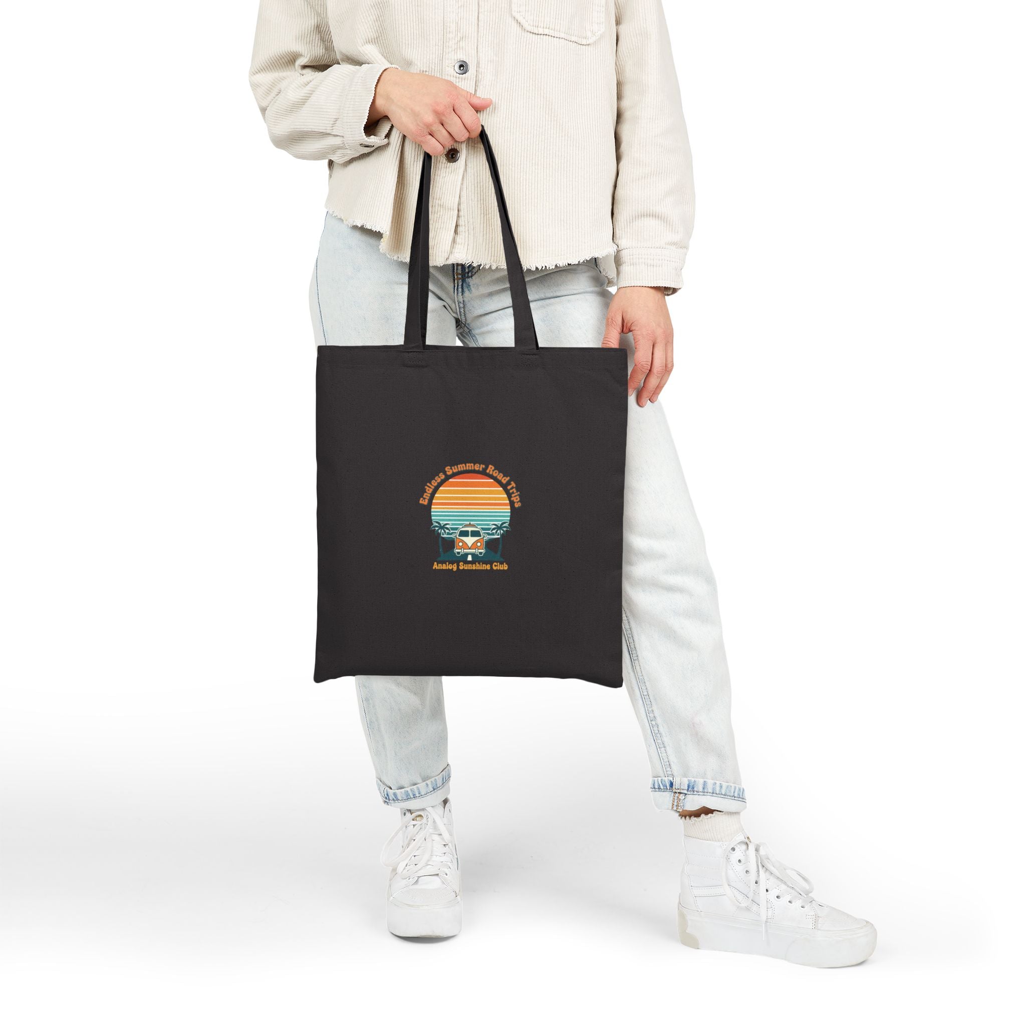 Retro 70s Sunset Palm Tote | Analog Sunshine, Vintage Surf Postcard