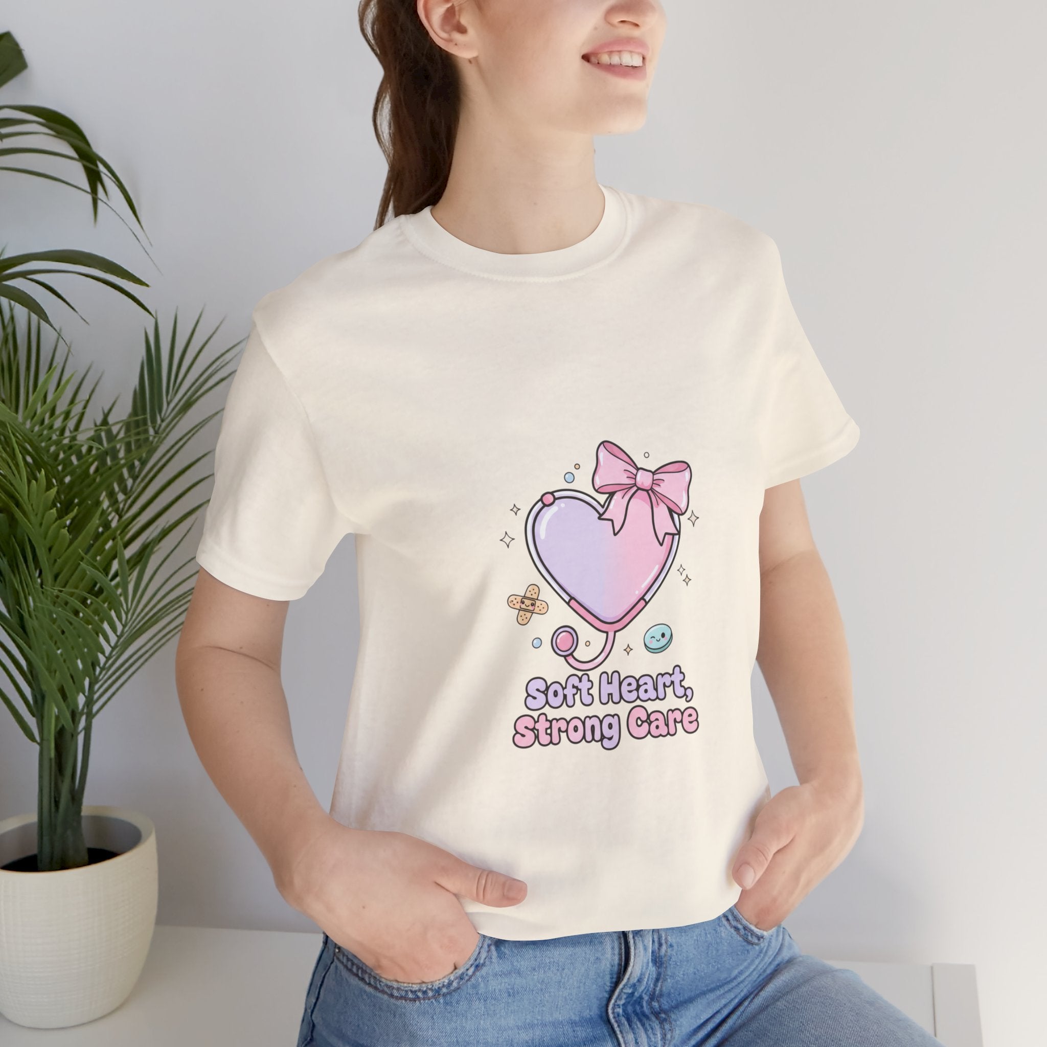 Soft Heart Strong Care T-Shirt | cute nurse graphic, pastel coquette medical shirt Navy