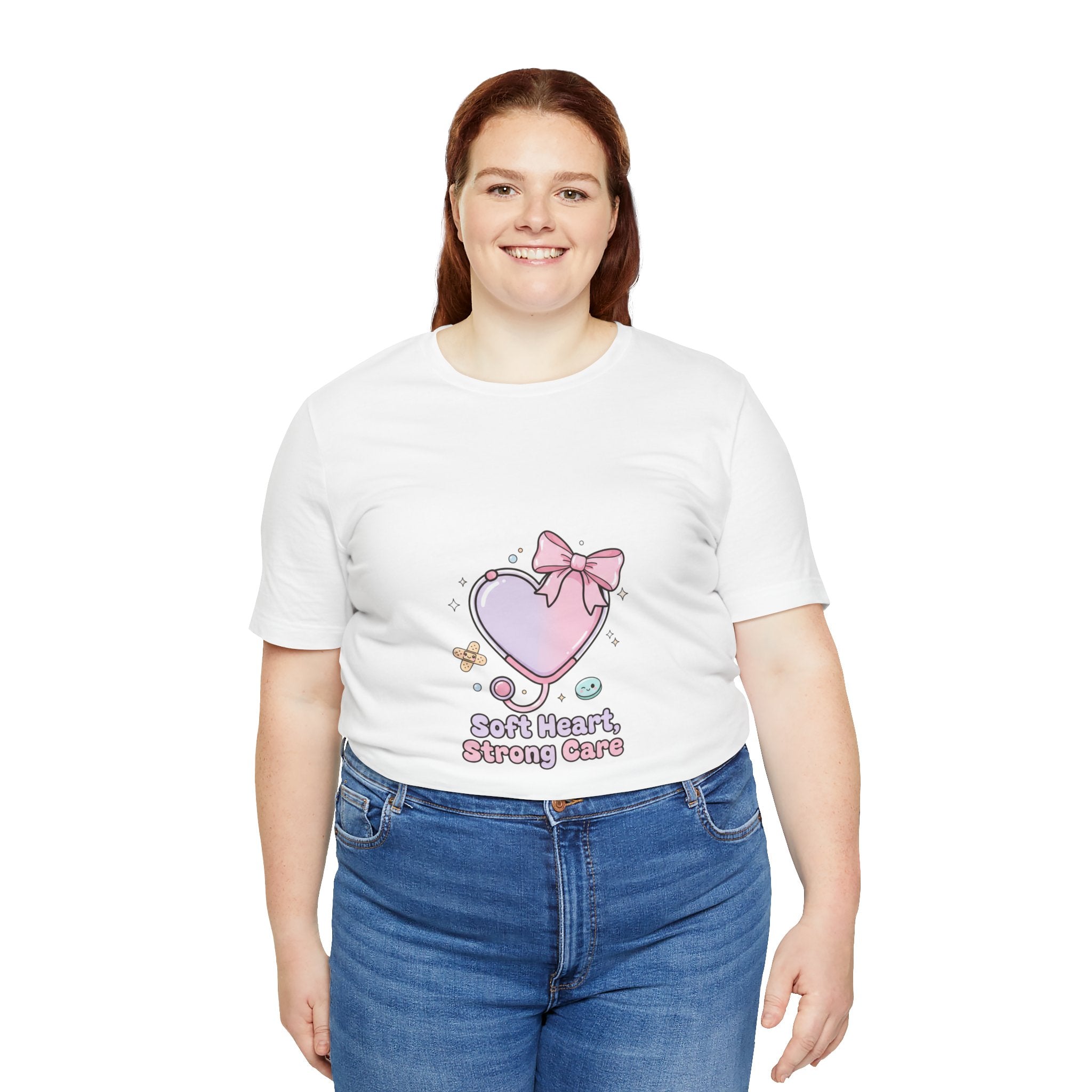 Soft Heart Strong Care T-Shirt | cute nurse graphic, pastel coquette medical shirt Navy