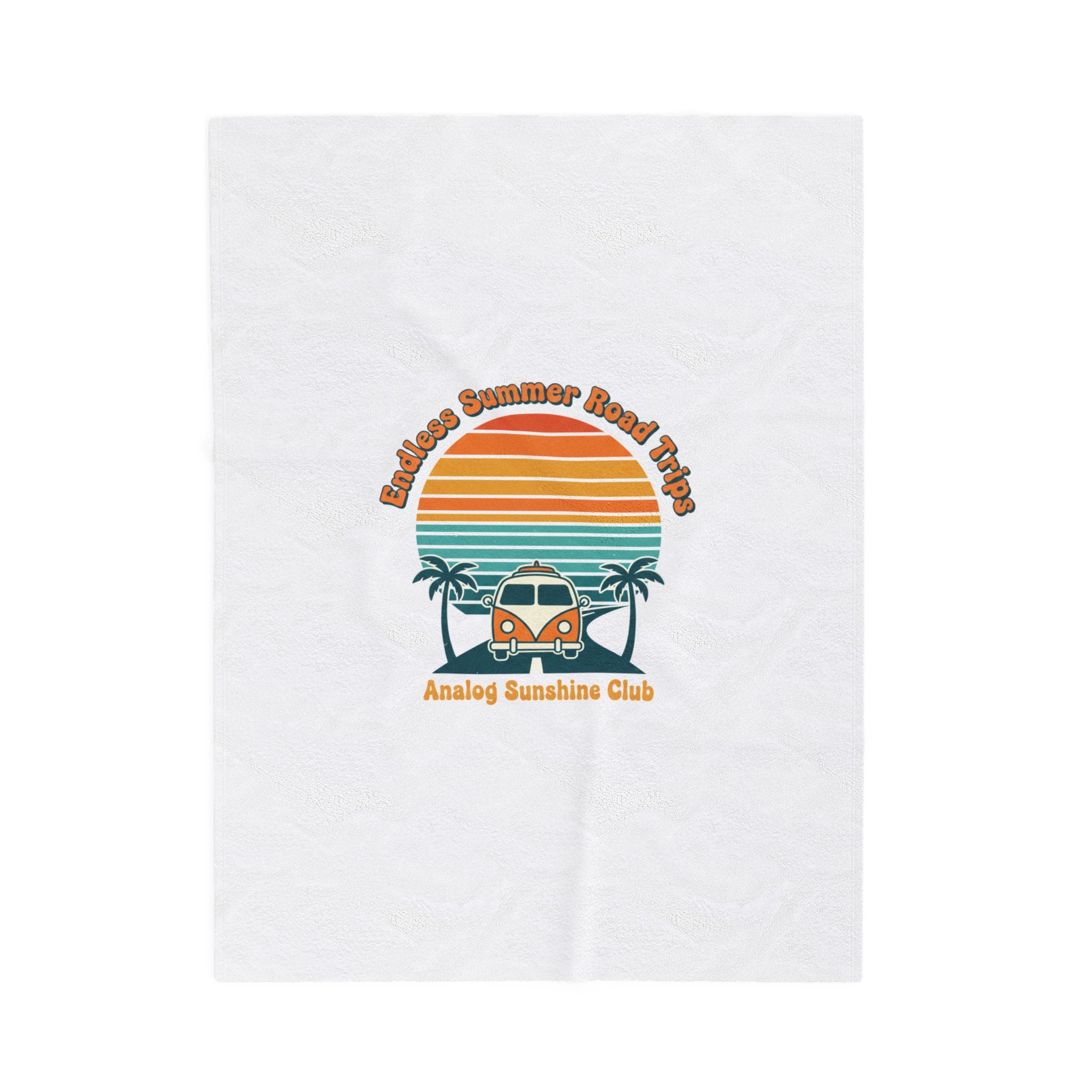 Retro 70s Sunset Surf Van Blanket | Analog Sunshine, Vintage Palm Postcard