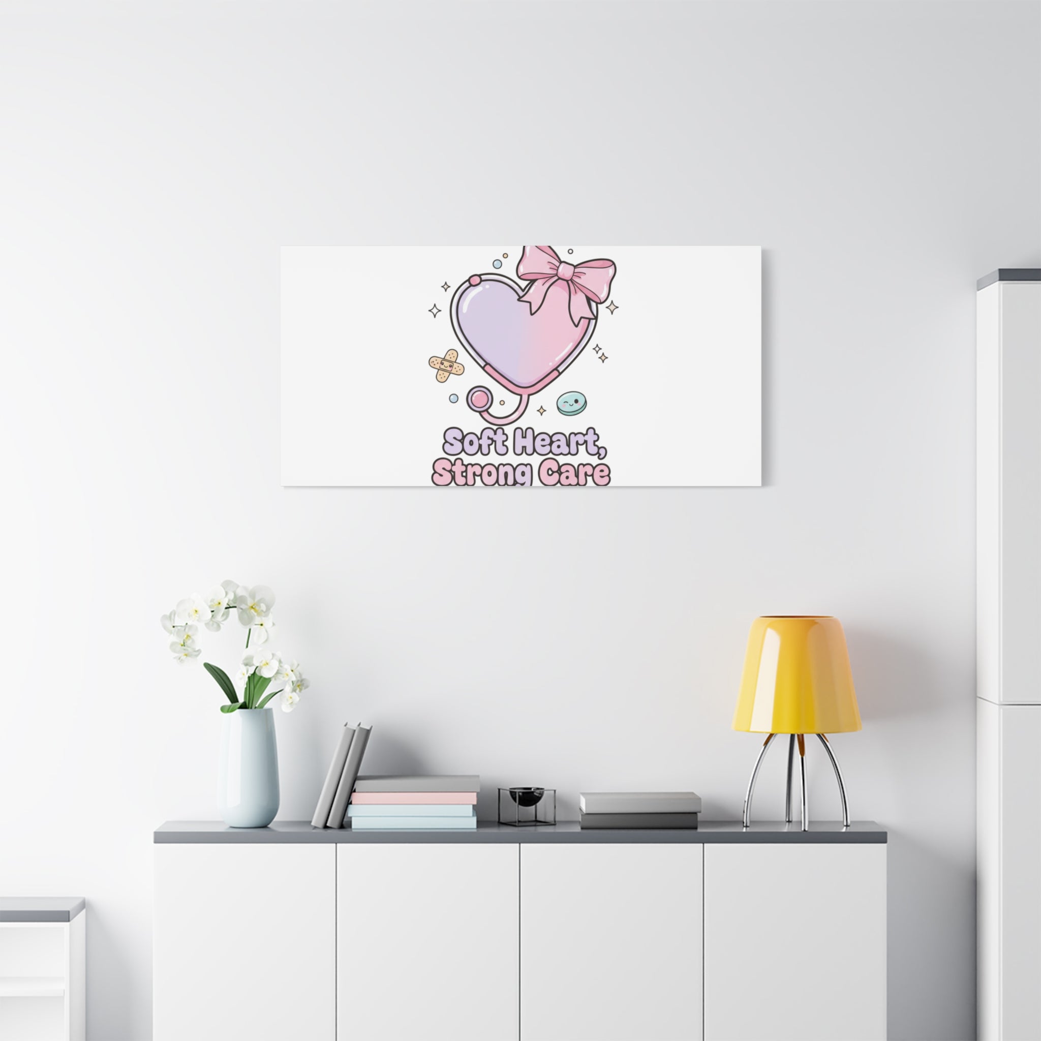 Soft Heart Strong Care Canvas, Pastel Cute Nurse Medical Art | Coquette Healthcare 36" x 36" 1.25"