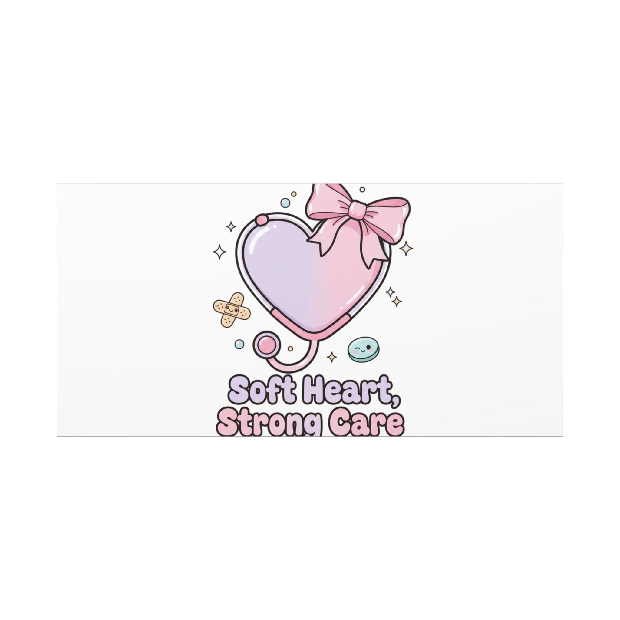 Soft Heart Strong Care Canvas, Pastel Cute Nurse Medical Art | Coquette Healthcare 40" x 20" (Horizontal) 1.25"