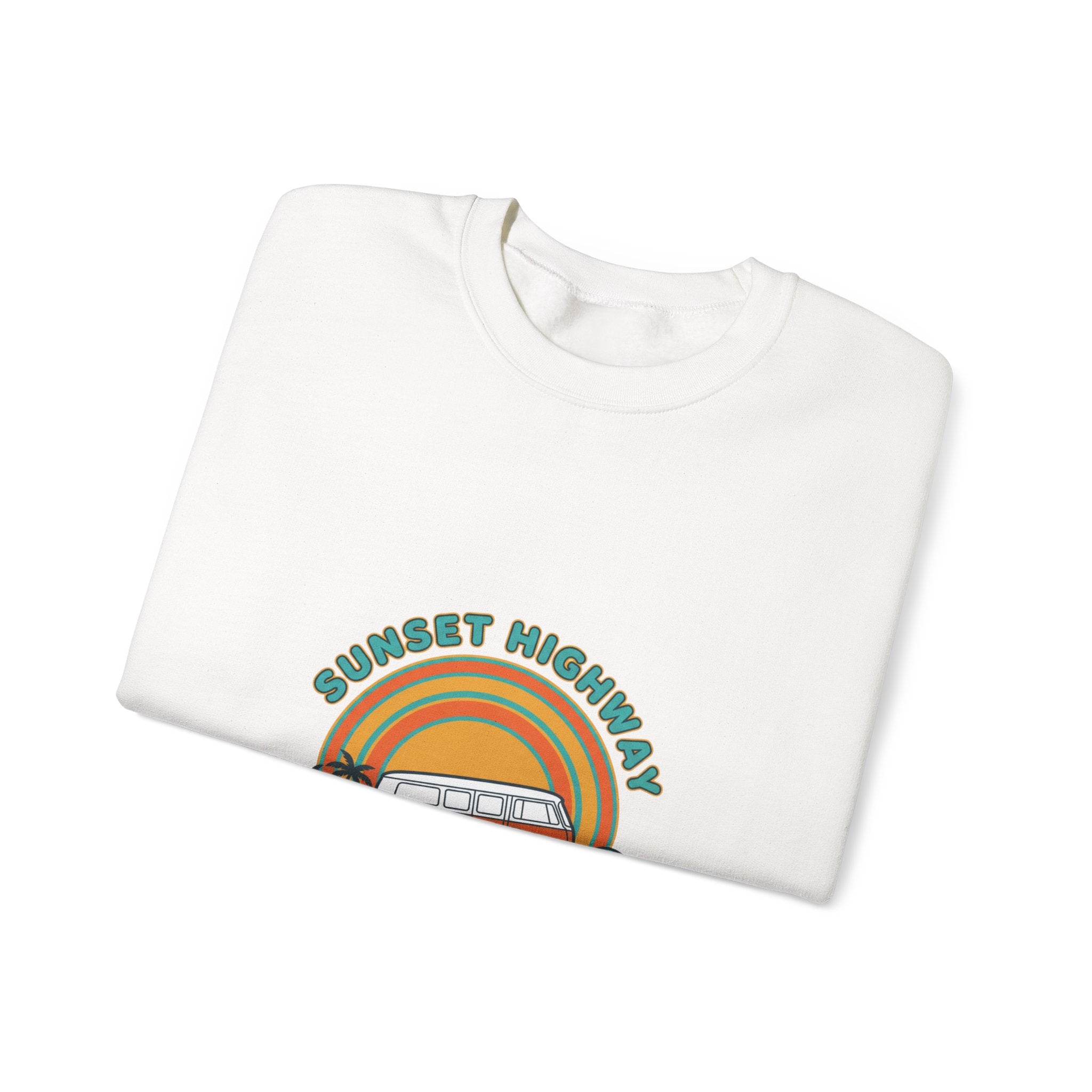 Sunset Highway Retro Surf Graphic Sweatshirt | 1970s Analog Sunshine, Vintage Palm