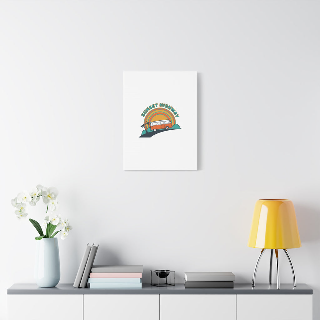 Sunset Highway Van Canvas | 1970s Retro Surf, Vintage Palm Poster 36" x 36" 1.25"